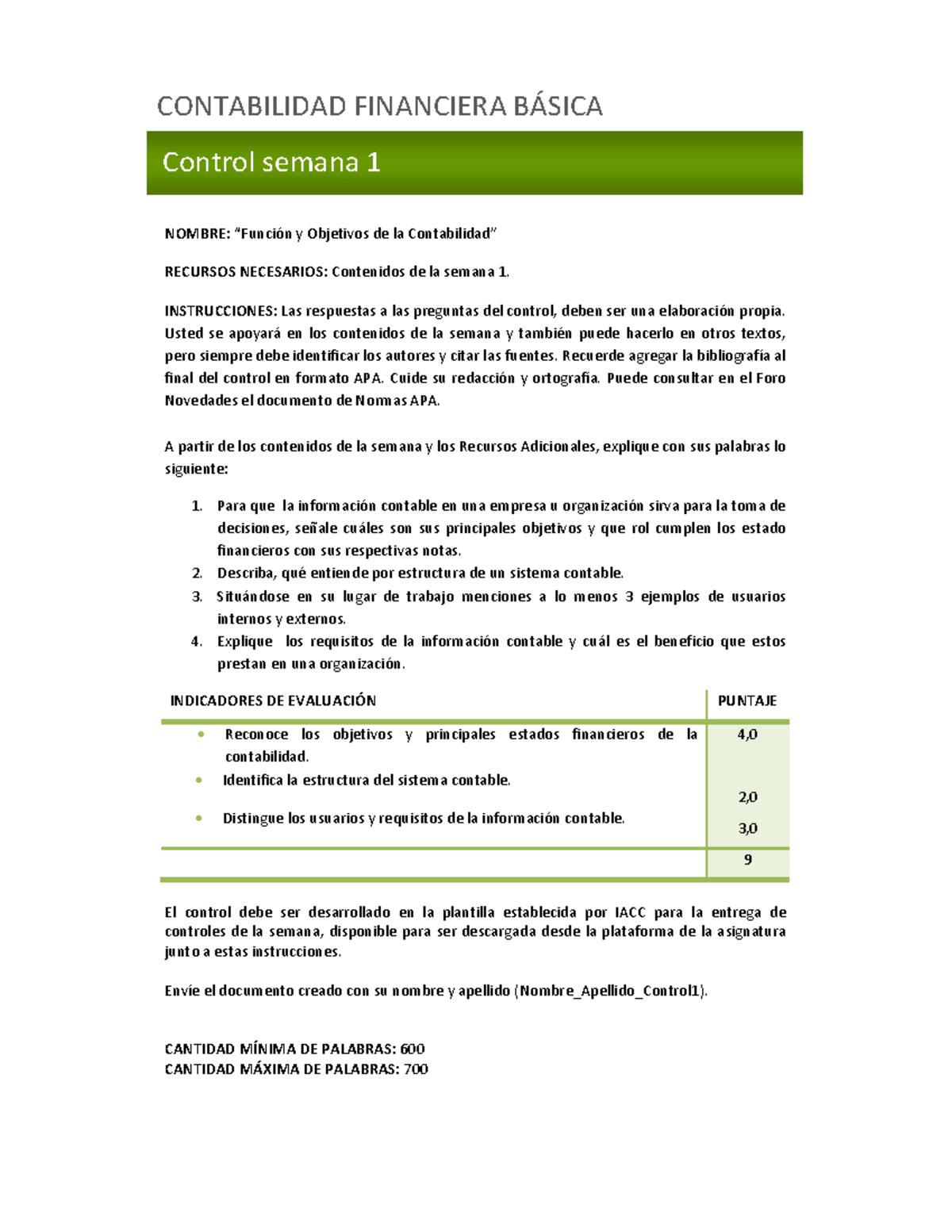 Contabilidad financiera samana 1 - NOMBRE: “Función y Objetivos de la ...