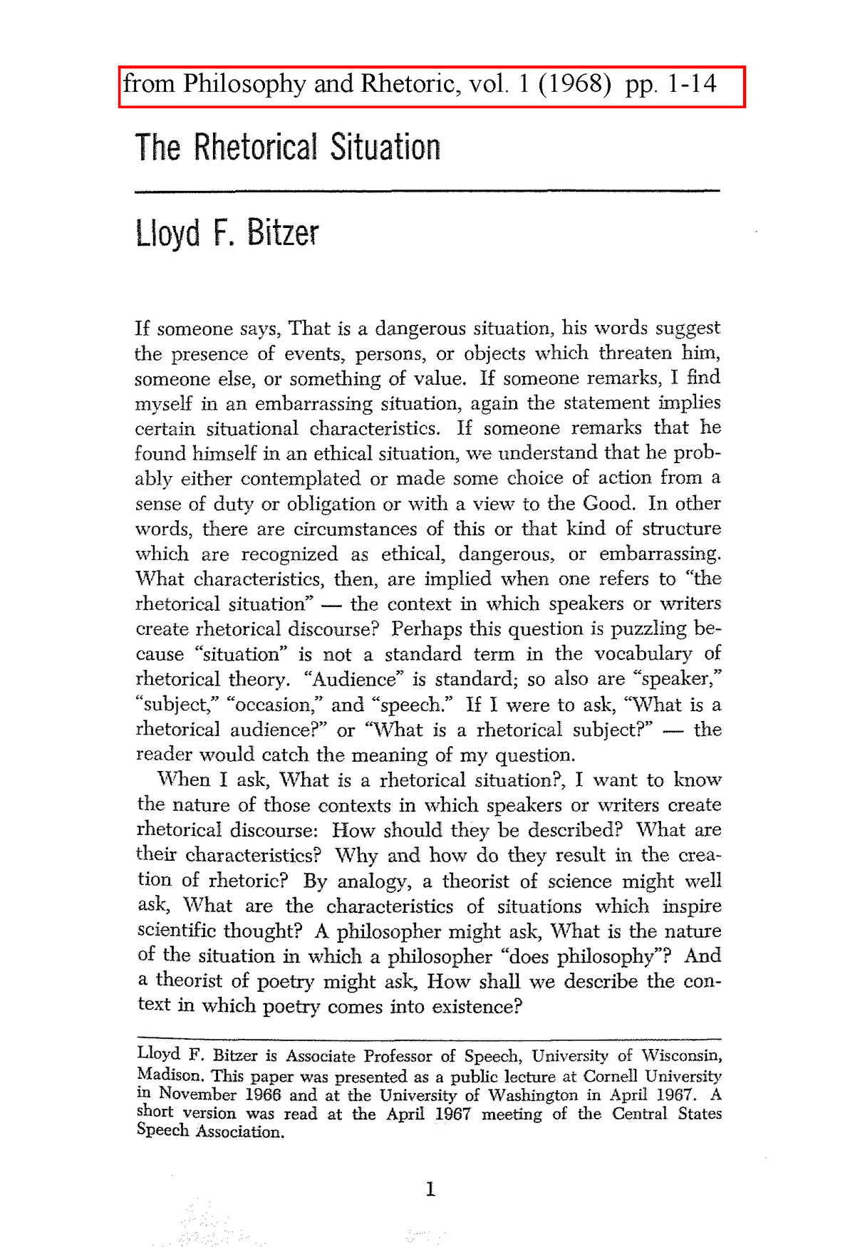 Bitzer-The Rhetorical Situation - The Rhetorical Situation Lloyd F ...