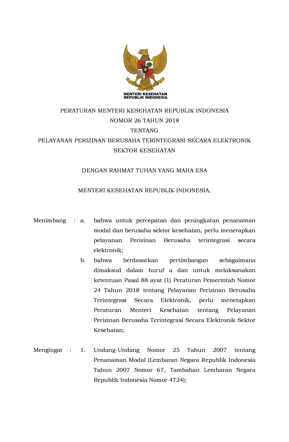 Permenkes Nomor 26 Tahun 2018 - PERATURAN MENTERI KESEHATAN REPUBLIK ...