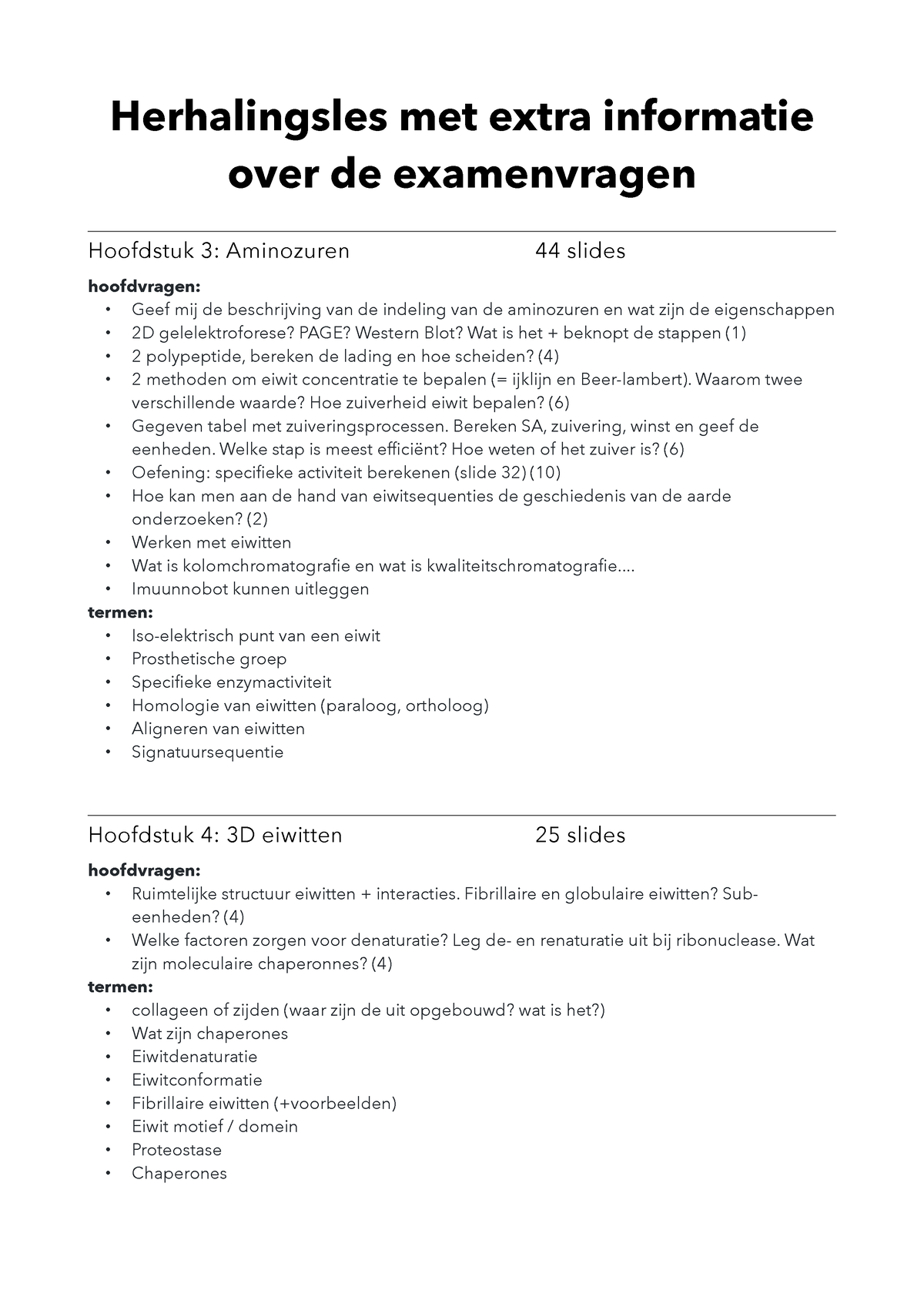 Examenvragen Biochemie - Herhalingsles Met Extra Informatie Over De ...