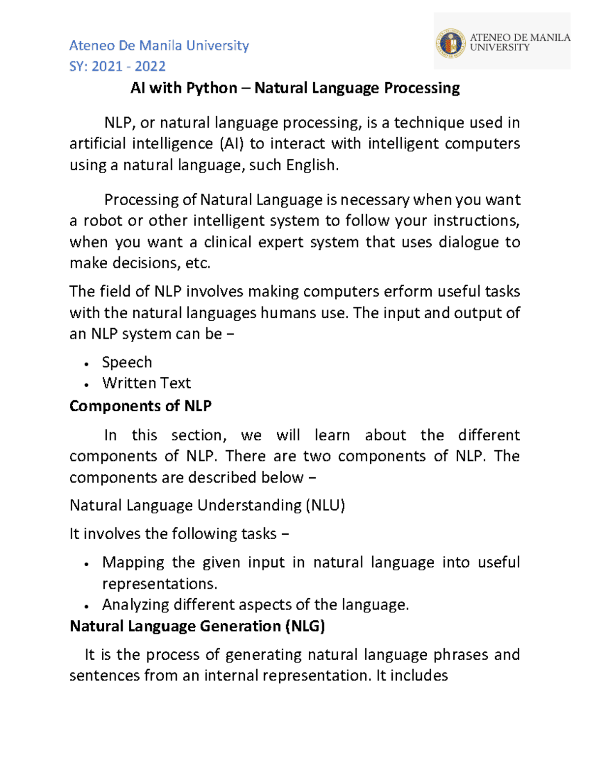 AI with Python – Natural Language Processing - Processing of Natural ...