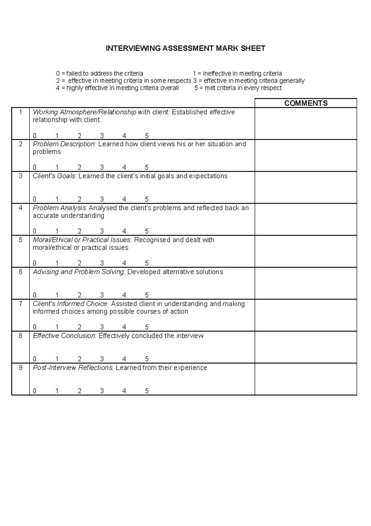 Interviewing Assesment Criteria 2020 - INTERVIEWING ASSESSMENT MARK ...