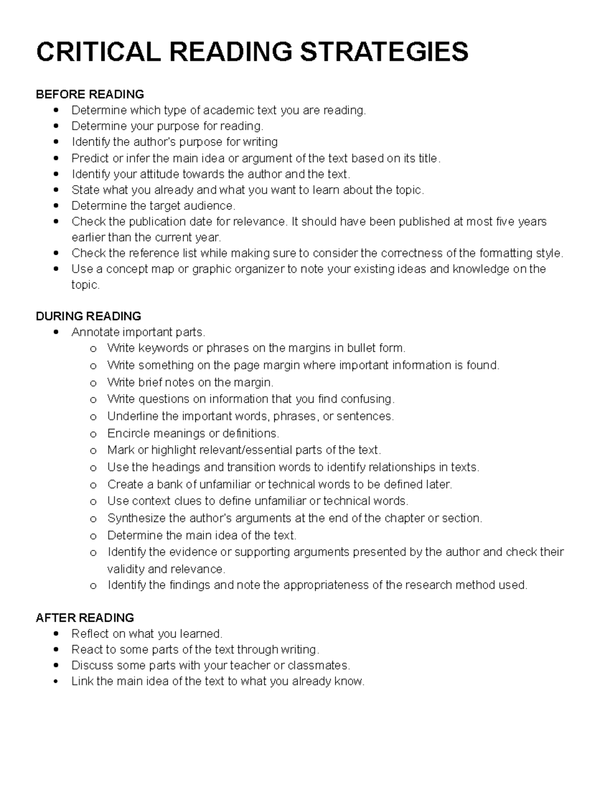 Critical Reading Meaning In English