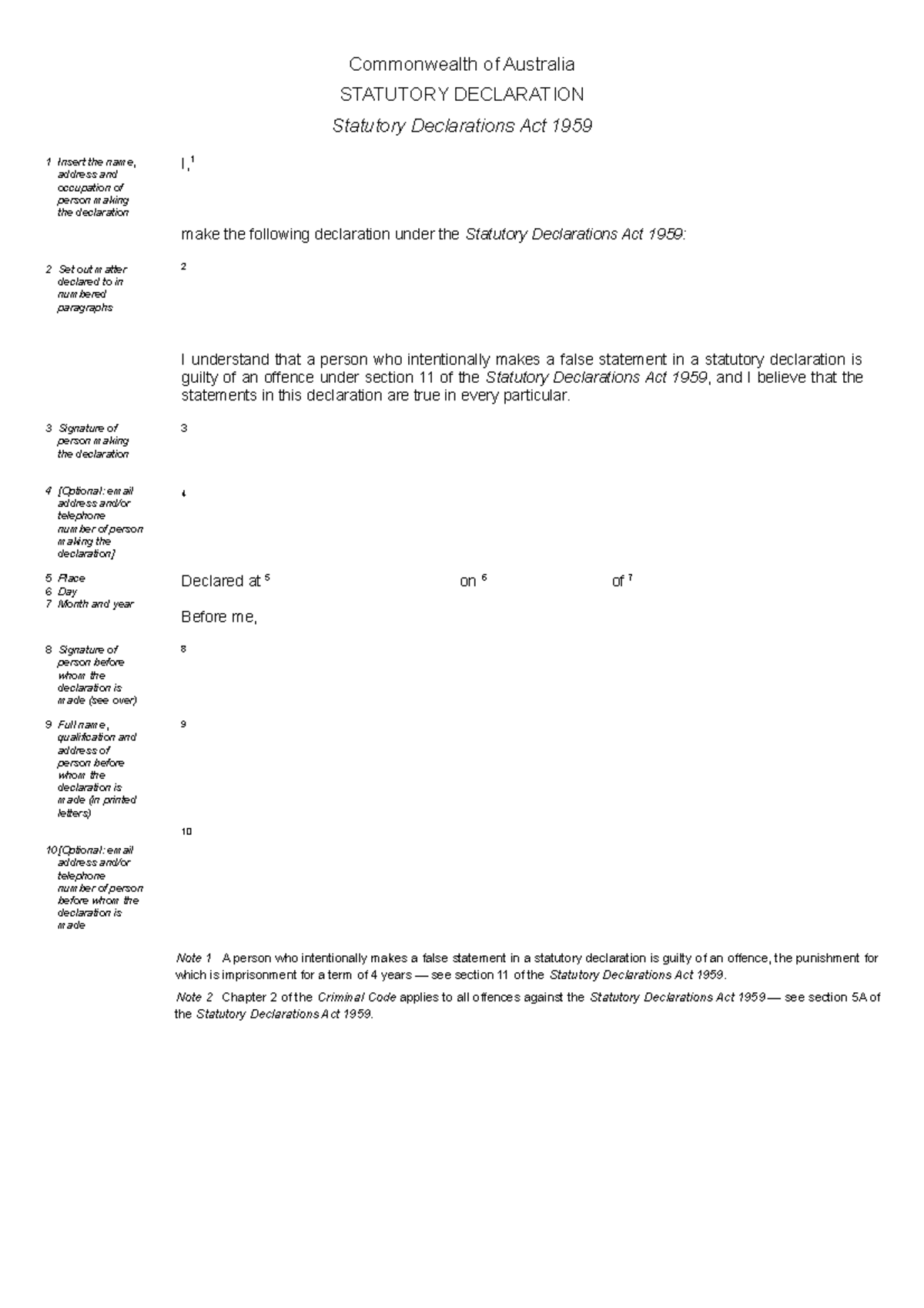 Commonwealth statutory declaration form - Commonwealth of Australia ...