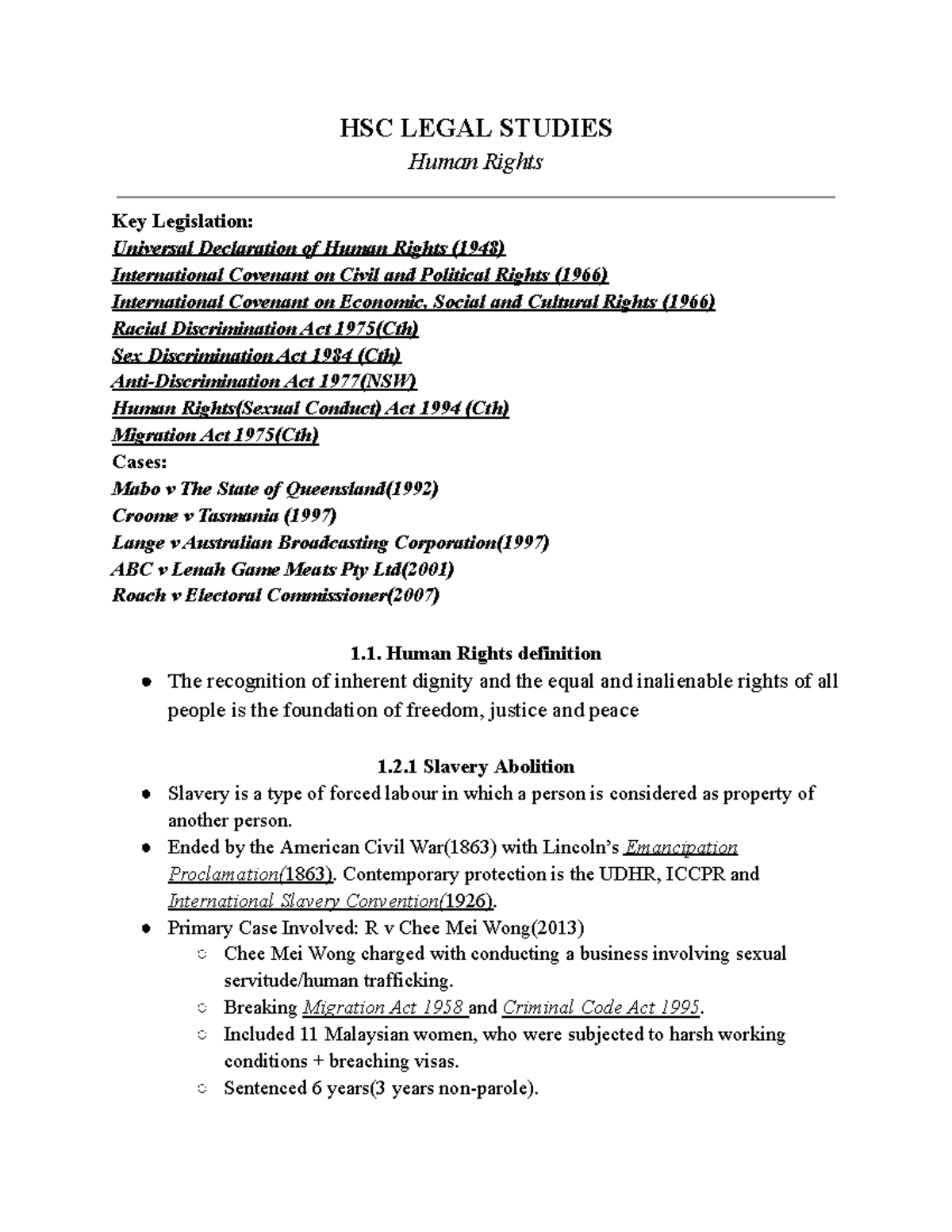 HSC Legal-HR - HSC Legal Studies notes for Human Rights - HSC LEGAL ...