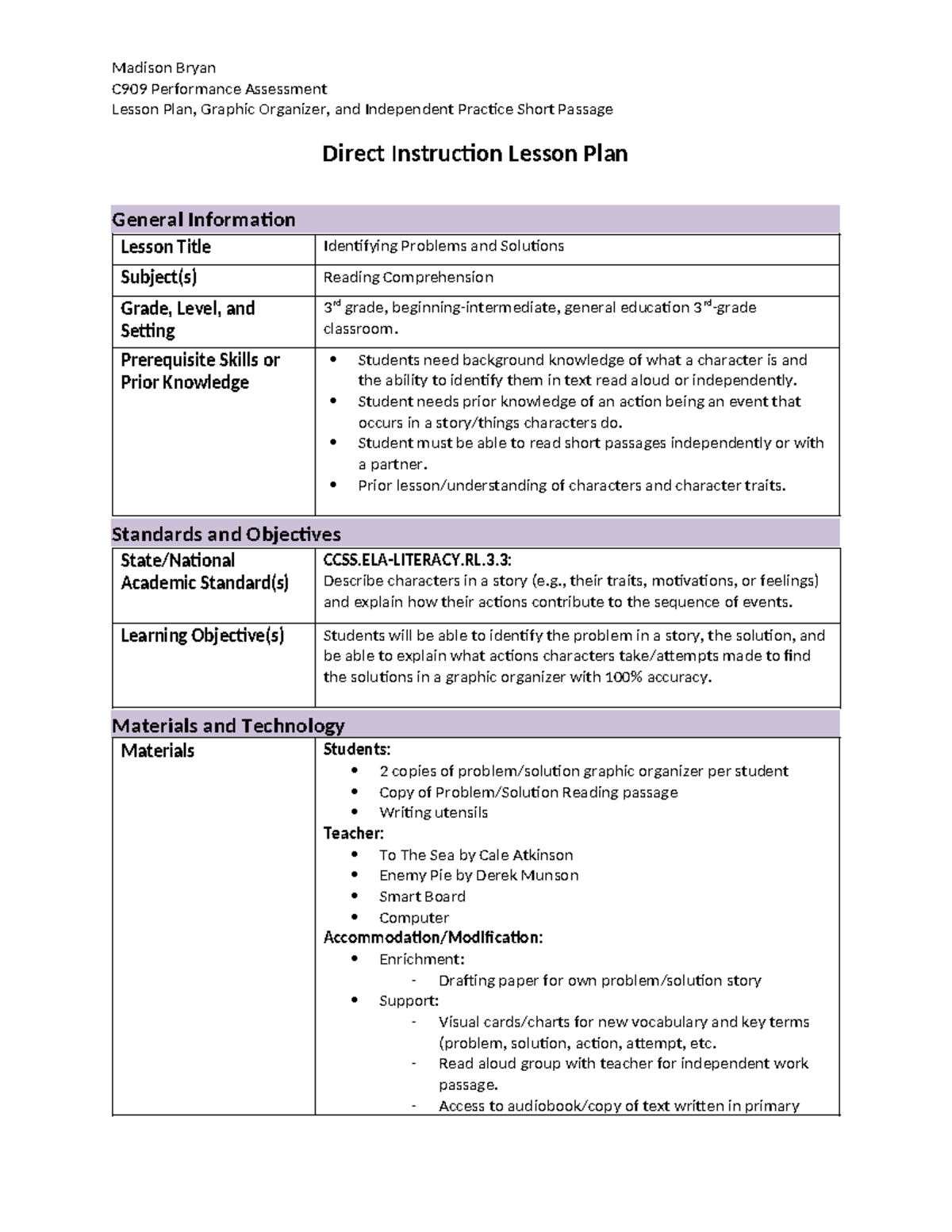 MBRY C909 Lesson Plan - C909 Performance Assessment Lesson Plan ...