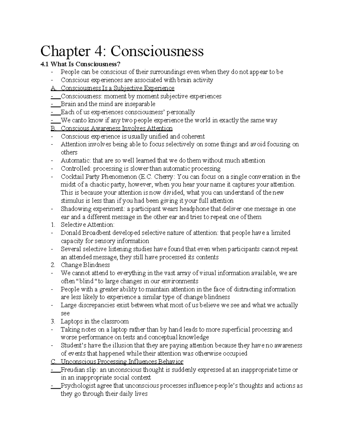 Chapter 4 Reading Notes - Chapter 4: Consciousness 4 What Is ...