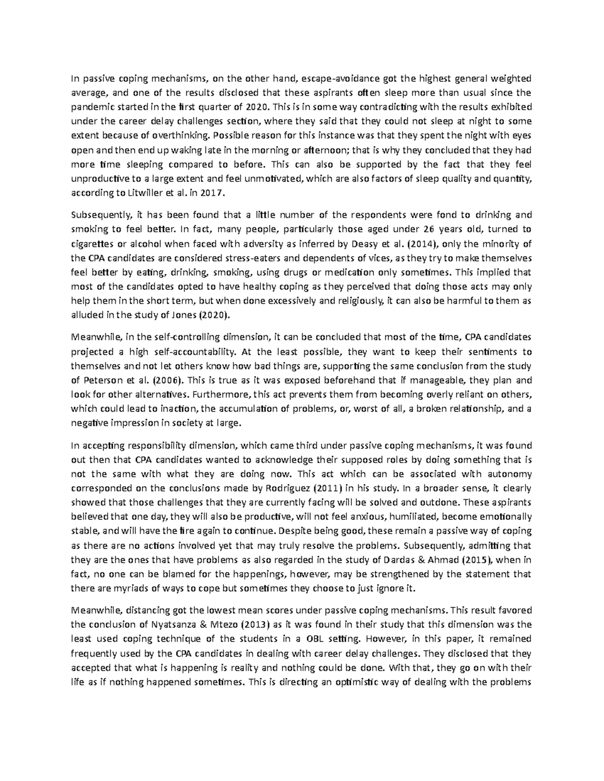 Discussion Part Passive Coping Mechanisms In passive coping