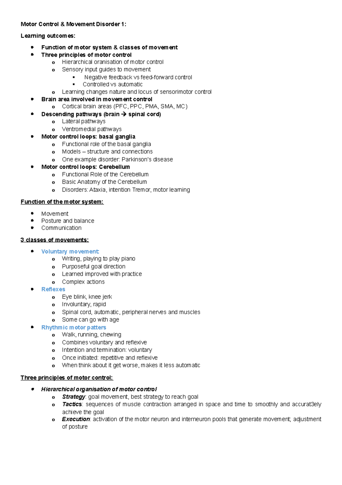 L11 Motor Control & Movement Disorder 1 - Motor Control & Movement ...