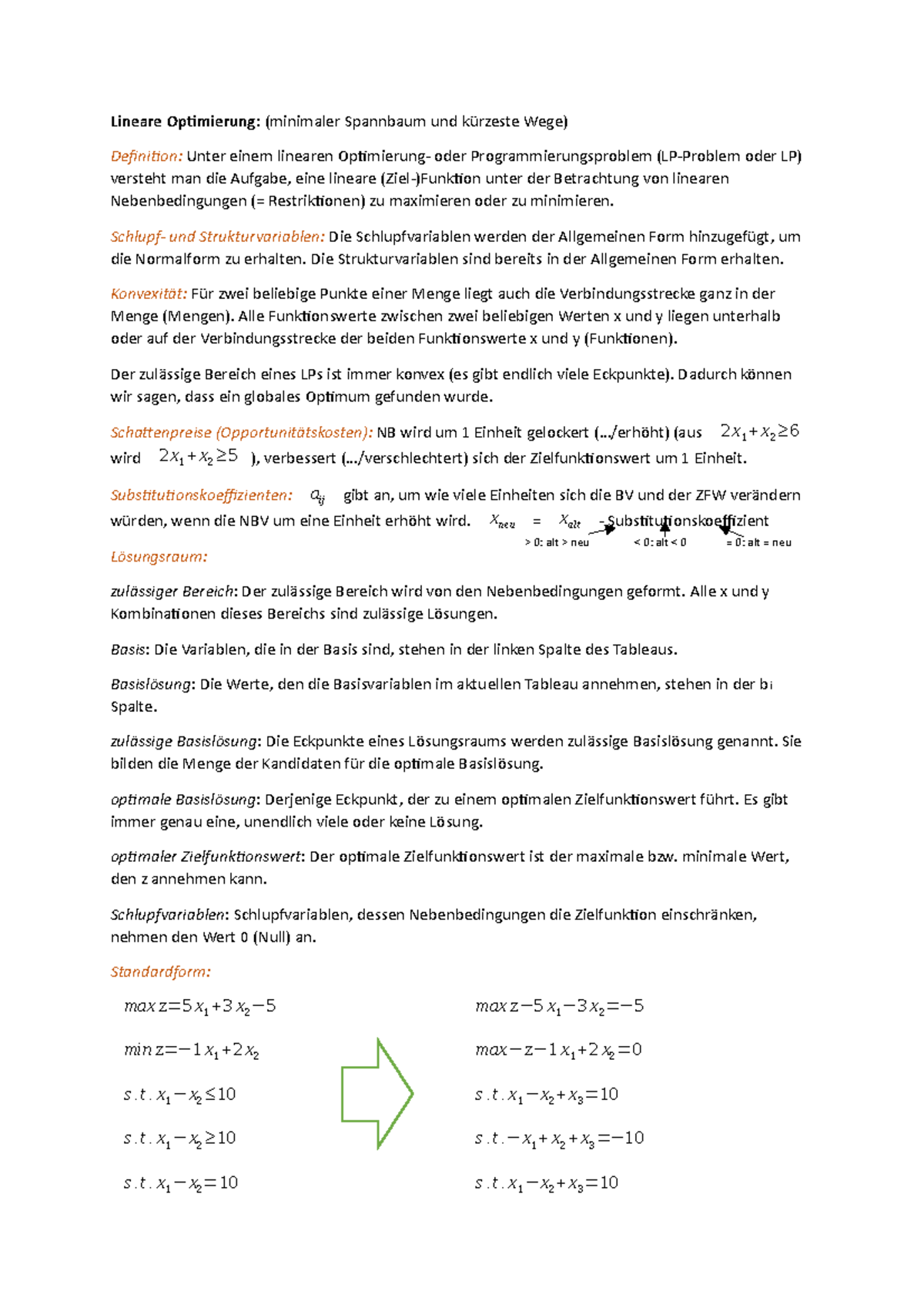 Zusammenfassung OR Lineare Optimierung minimaler Spannbaum Und