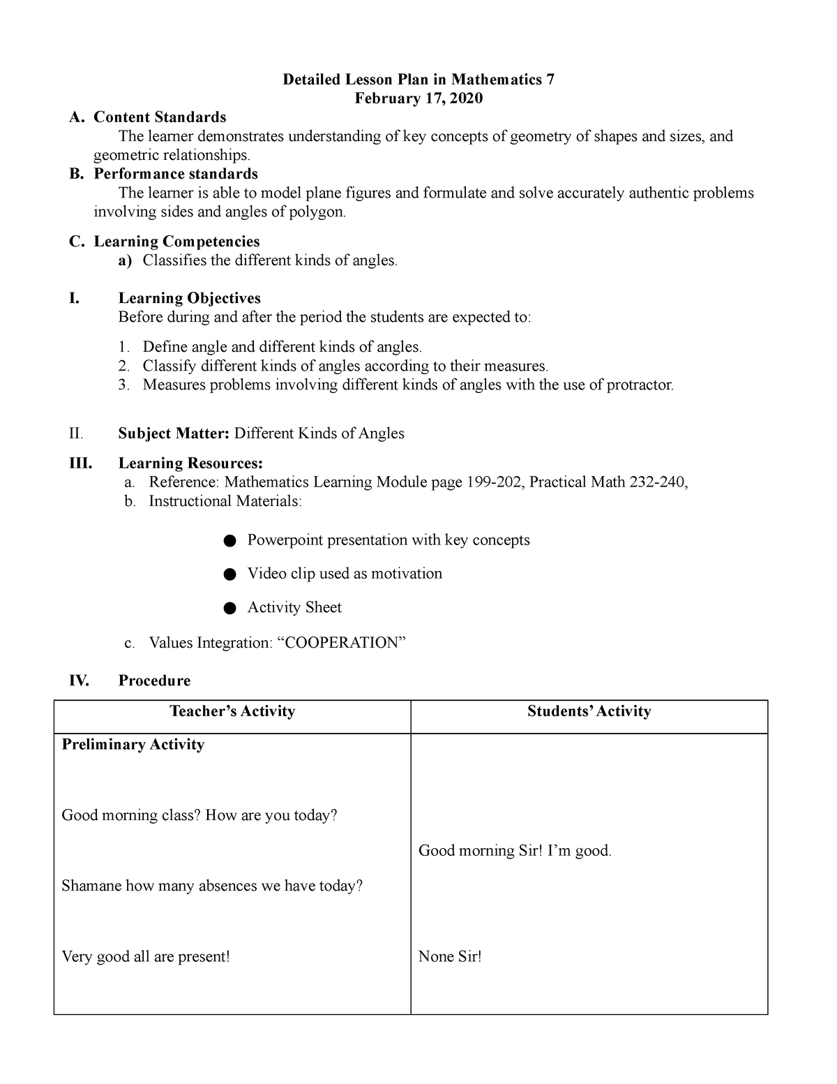 LP February 17,2020 - Lesson Plan in Mathematics - Detailed Lesson Plan ...