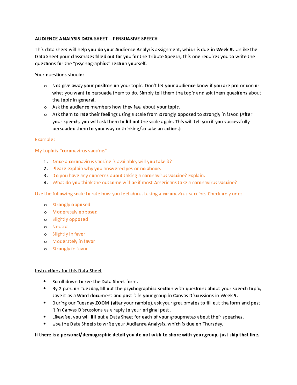 Audience Analysis Example For Speech