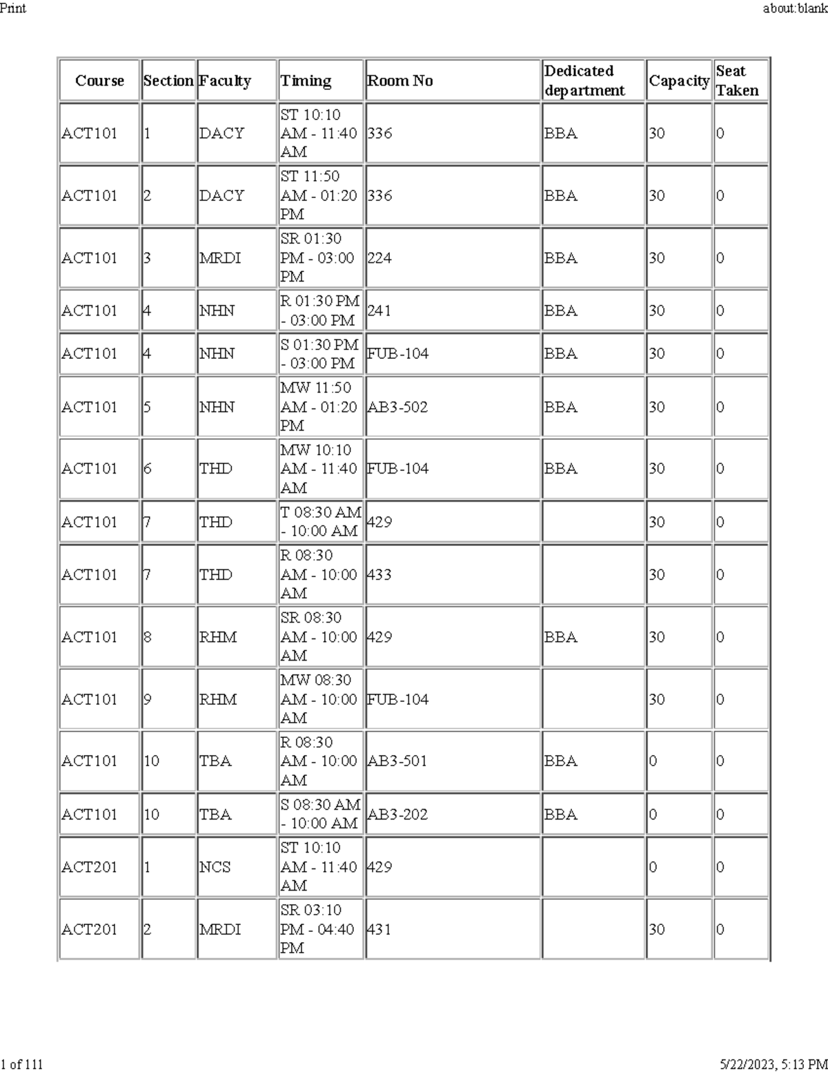 Advising list all dept - Course Section Faculty Timing Room No ...