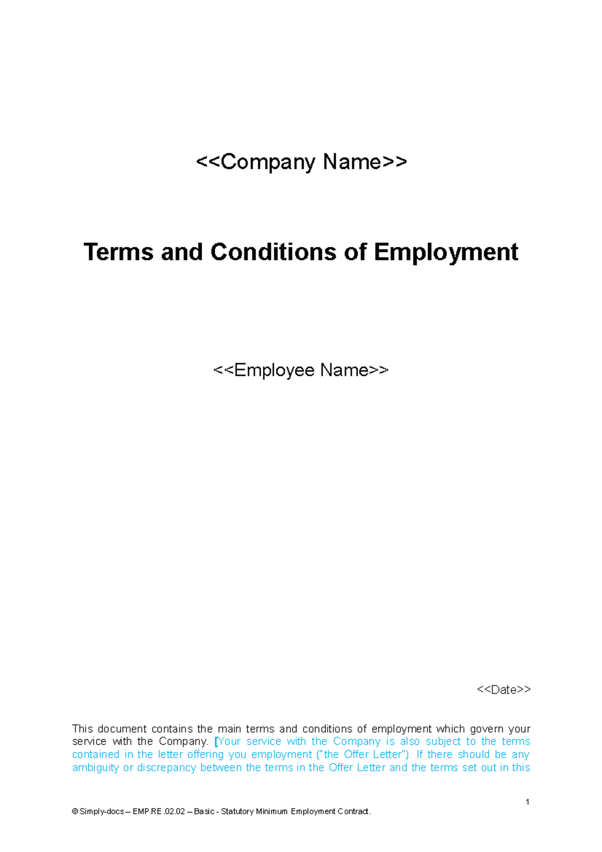 Basic - Statutory Minimum Employment Contracts - Terms and Conditions ...