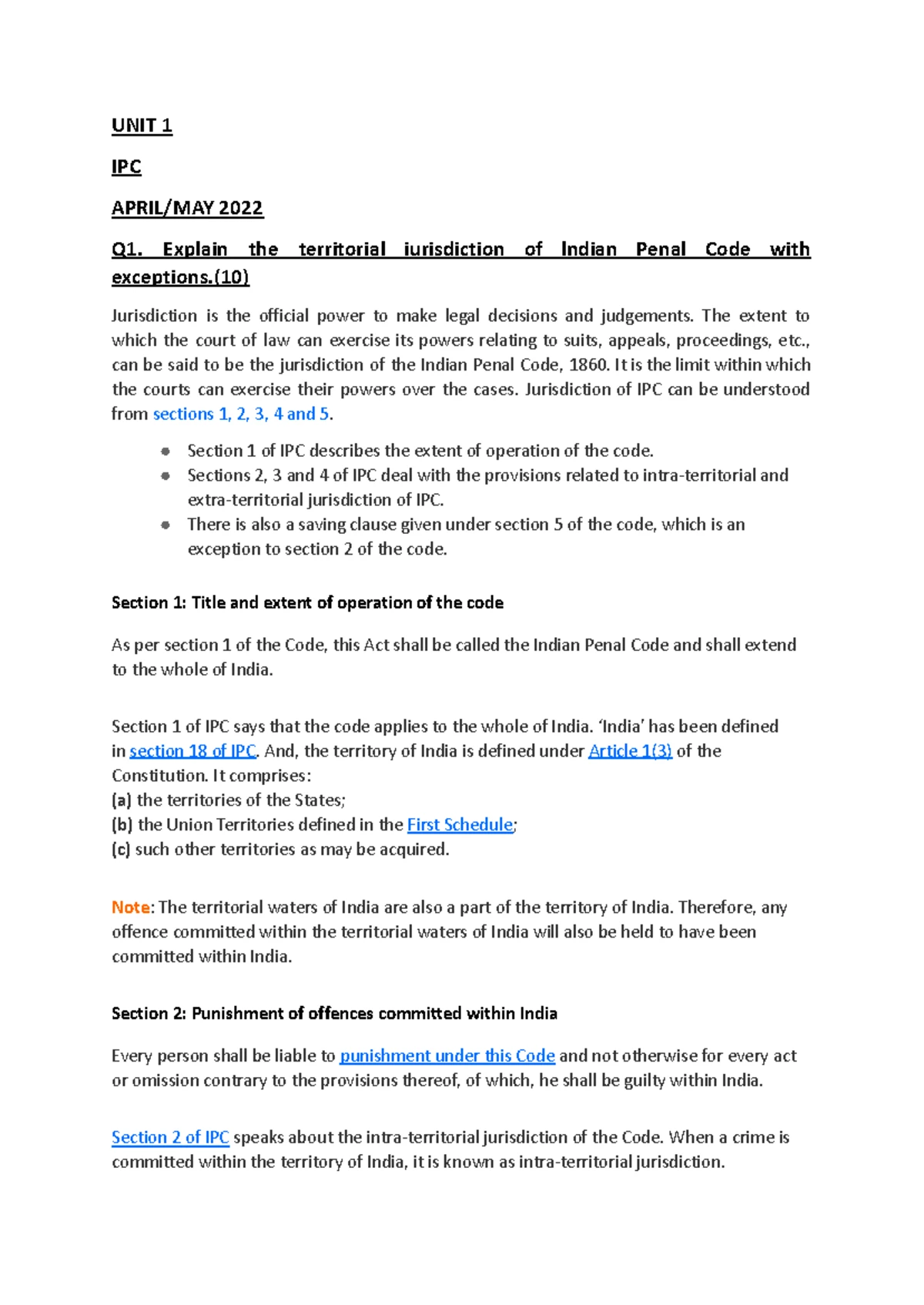 IPC - Ipc notes - INDIAN PENAL CODE 3 AND 5 YEARS LLB UNDER KARNATAKA ...