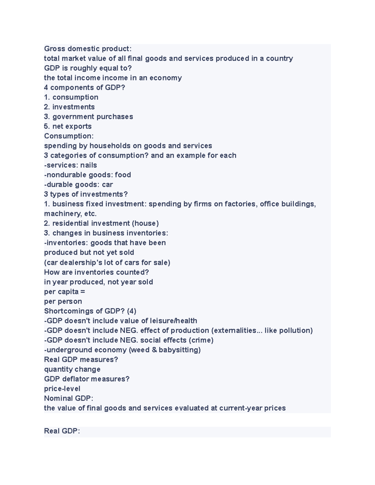 ECO202 - Exam Help - Gross domestic product: total market value of all ...