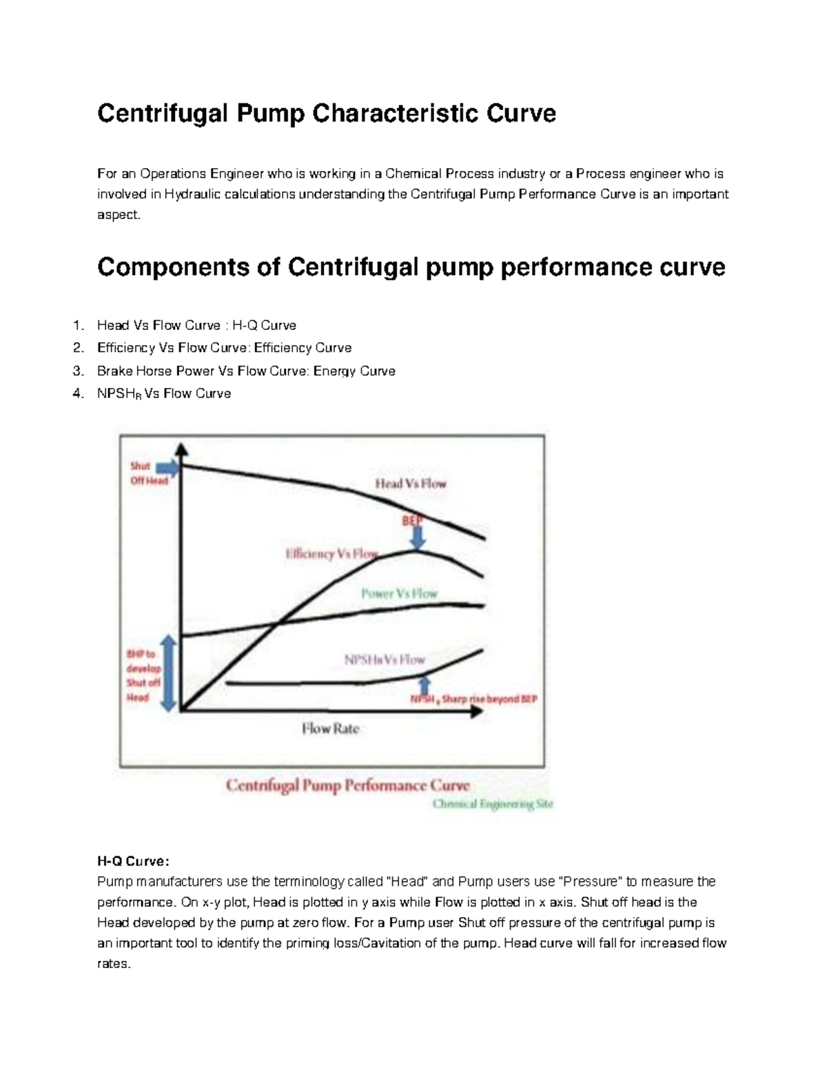 Centrifugal Pump Characteristic Curve Components Of Centrifugal Pump Performance Curve 1 Head