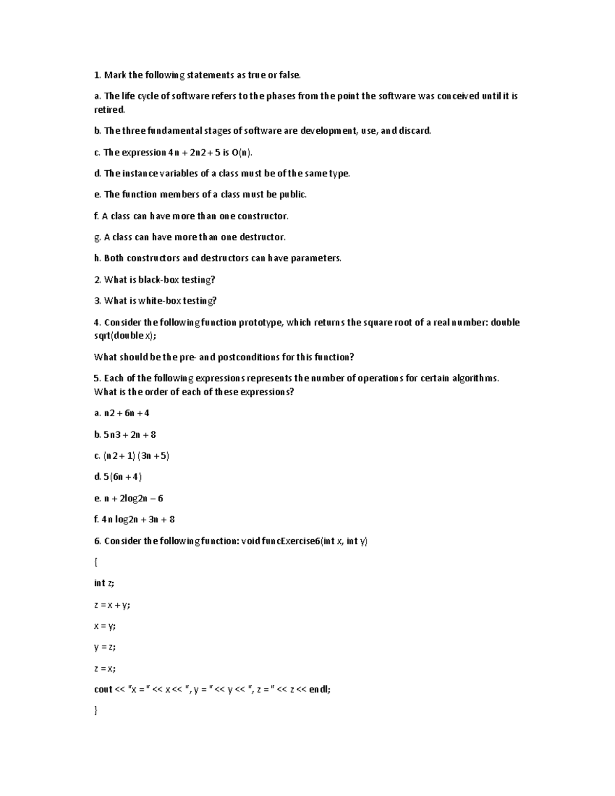 Chapter 1 Exercises and Answers - Mark the following statements as true ...