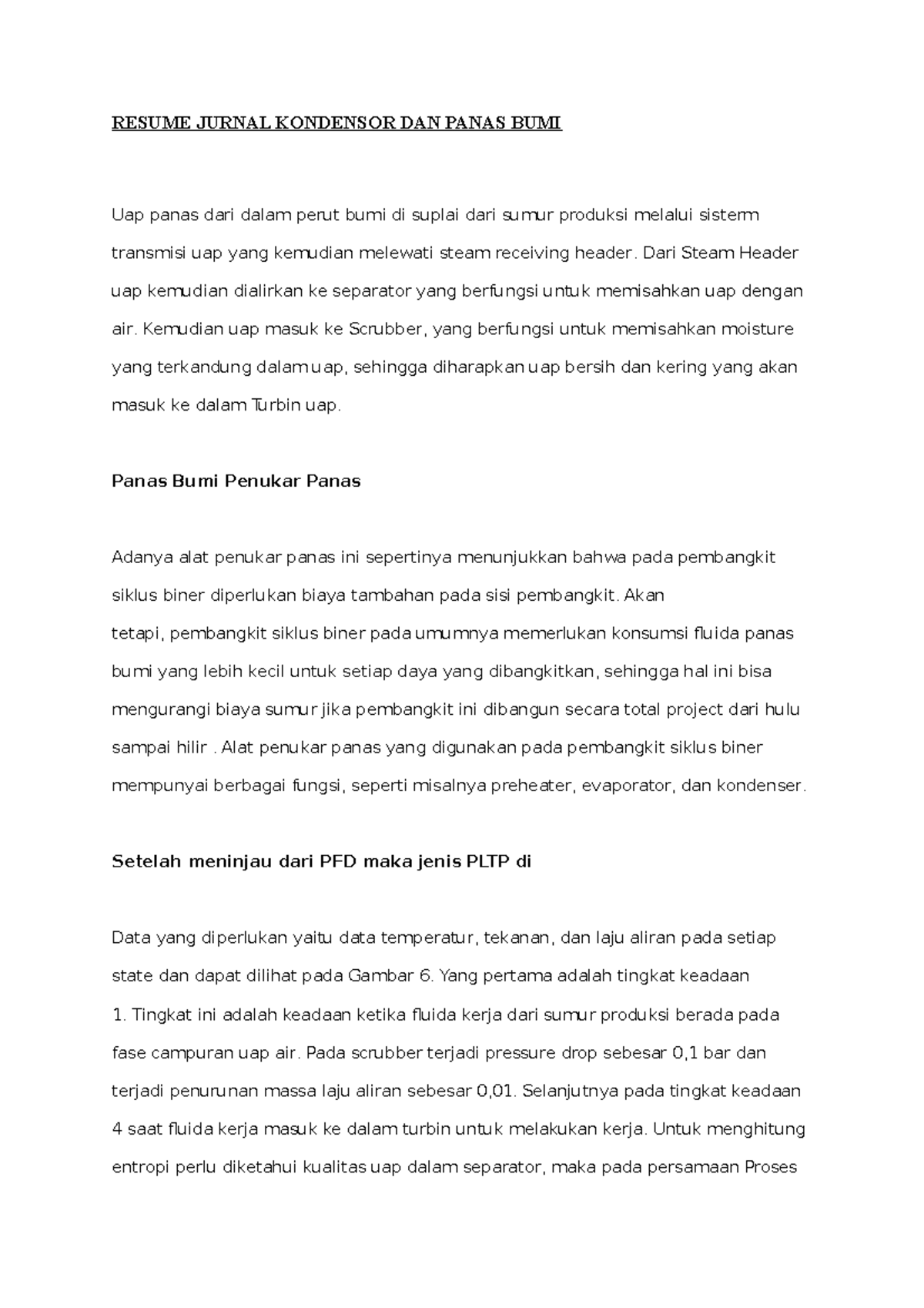Resume Jurnal Kondensor DAN Panas BUMI RESUME JURNAL KONDENSOR DAN PANAS BUMI Uap panas dari