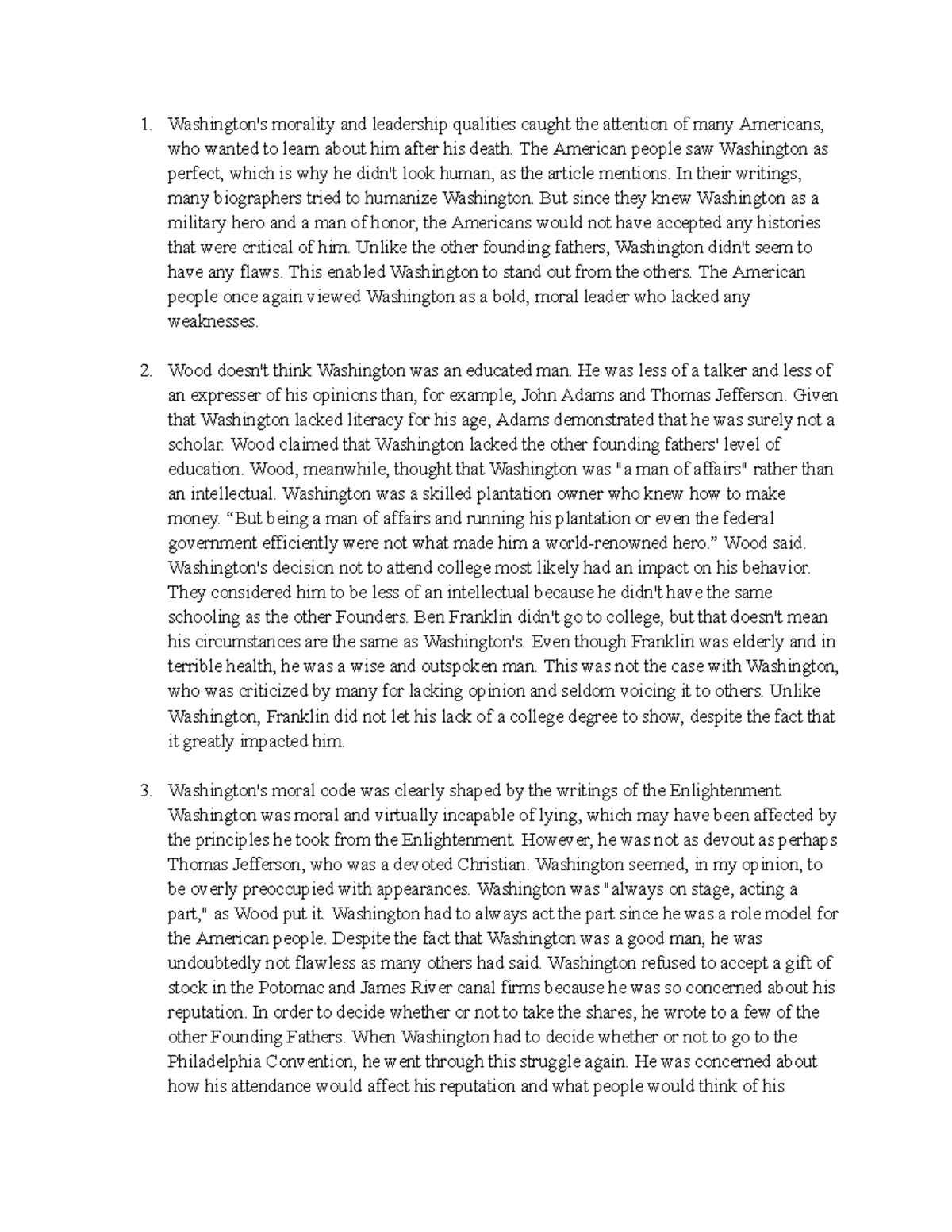 Greatness of gw washington Washington's morality and