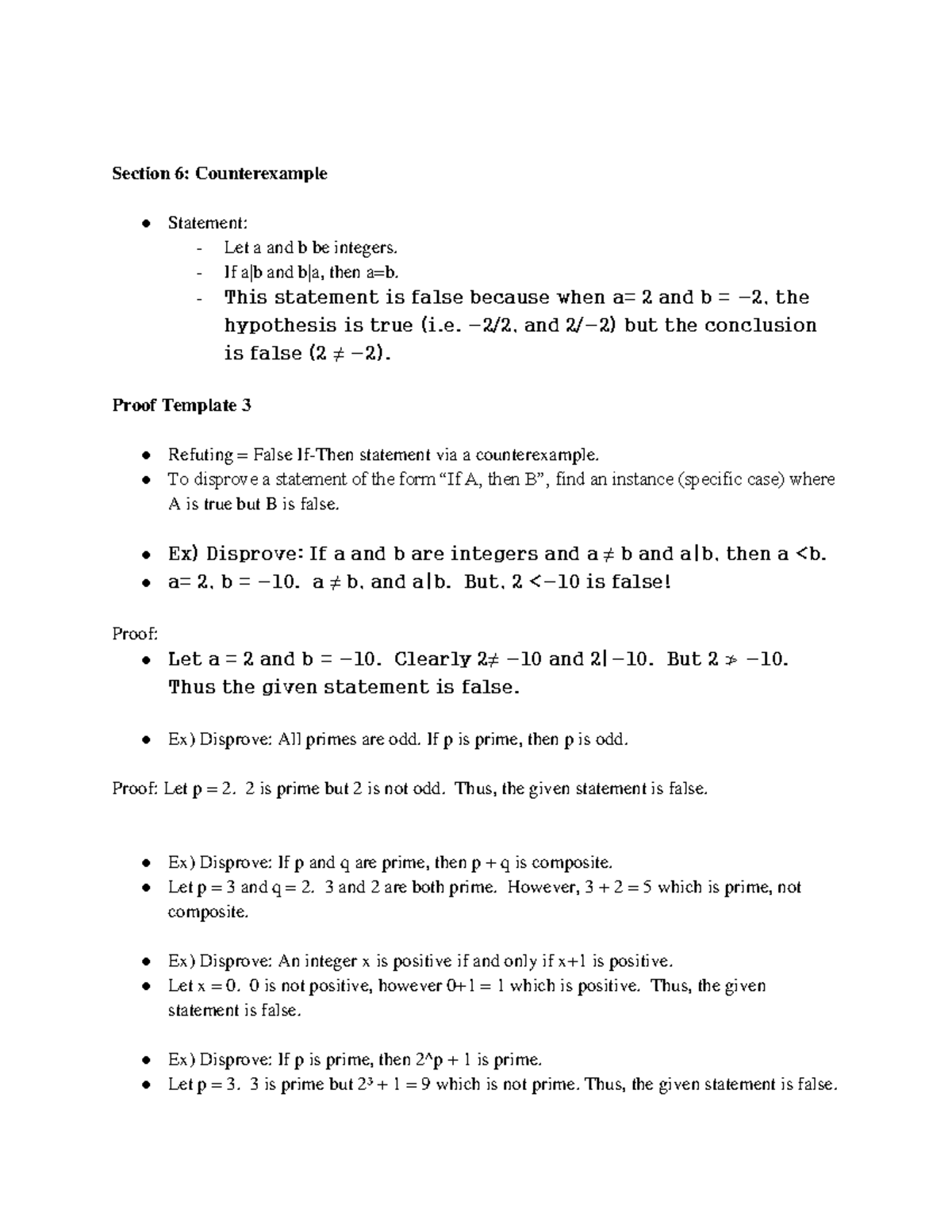 Discrete Structures Section 6 Section 6 Counterexample Statement Let a and b be integers