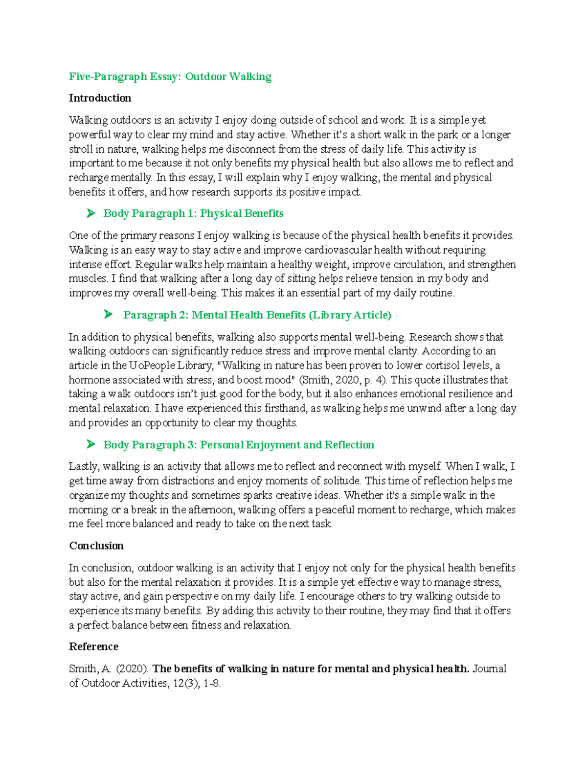Learning Journal Unit 6 - Five-Paragraph Essay: Outdoor Walking ...