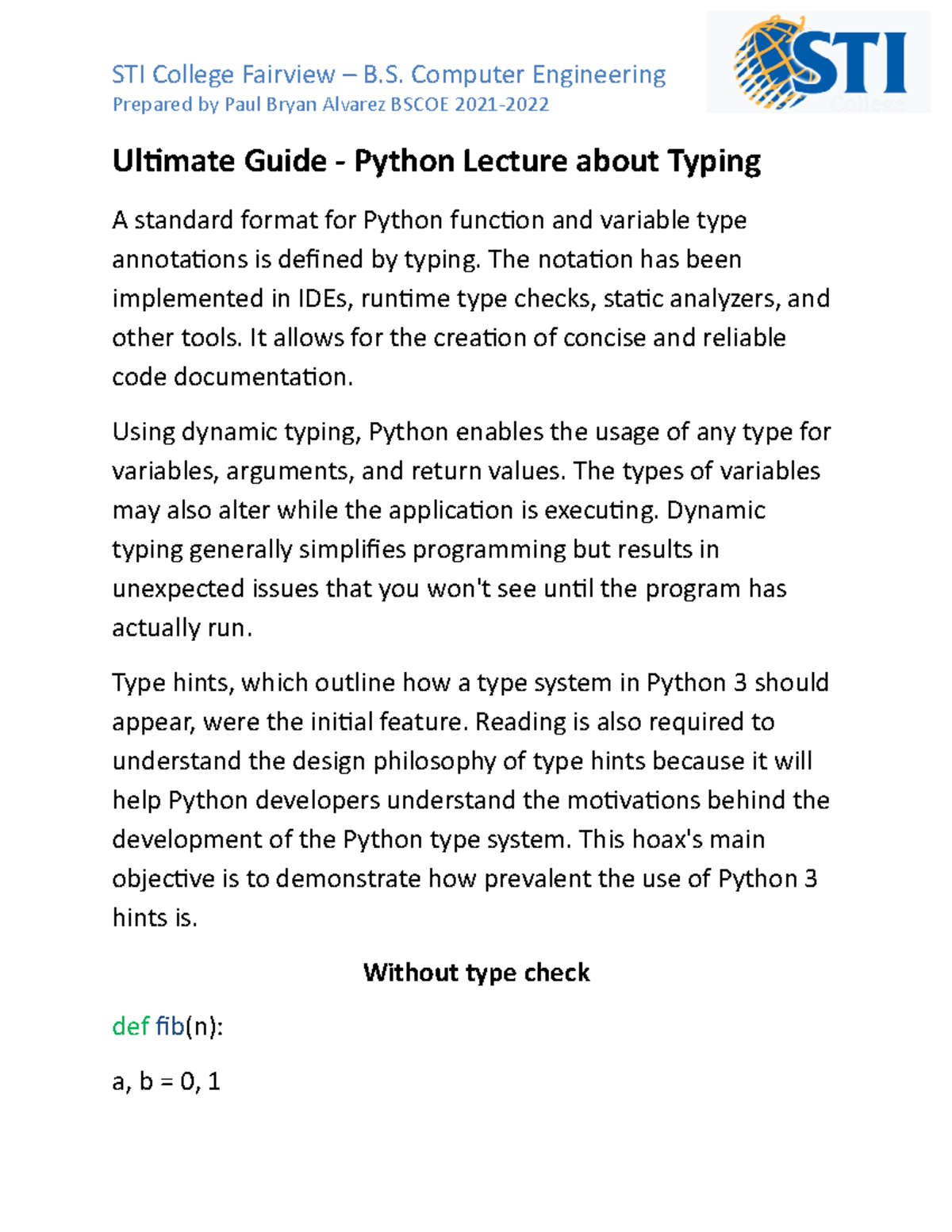 Ultimate Guide - Python Lecture about Typing - The notation has been ...