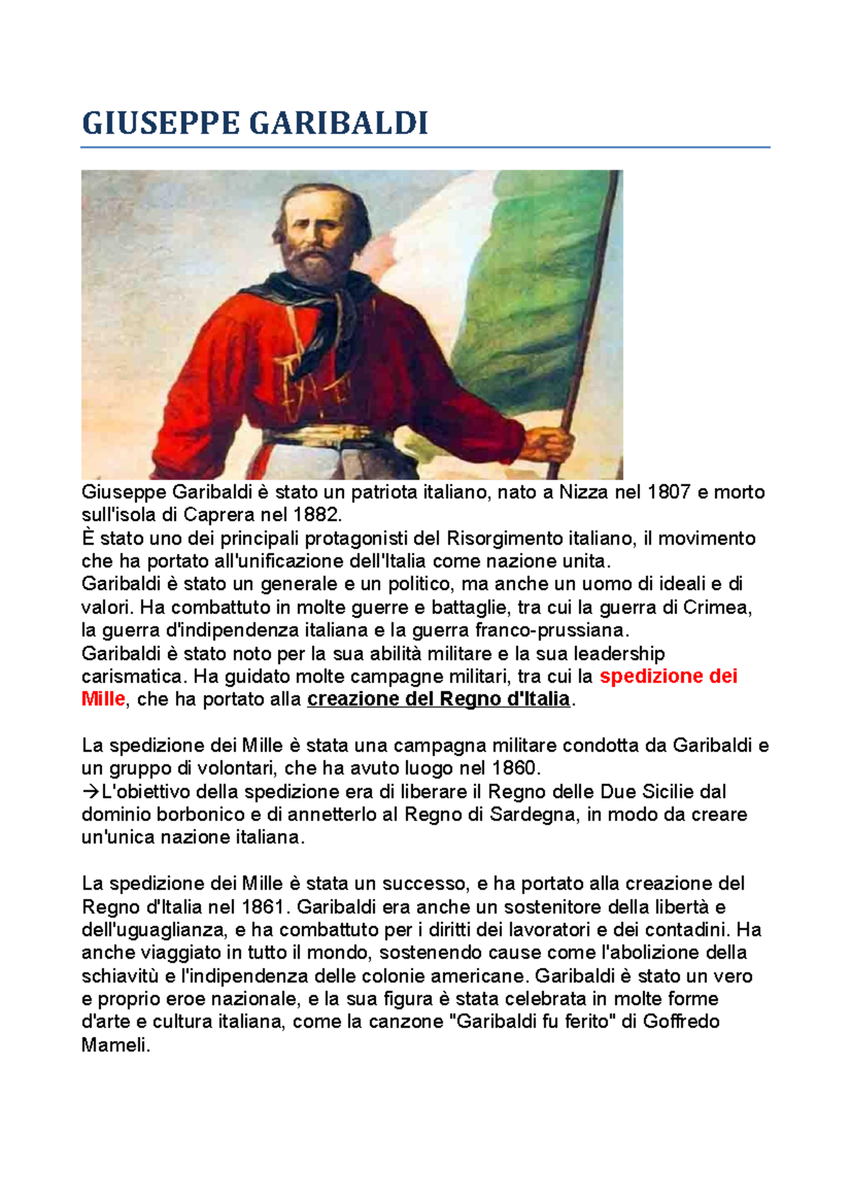 Giuseppe Garibaldi - GIUSEPPE GARIBALDI Giuseppe Garibaldi è stato un ...