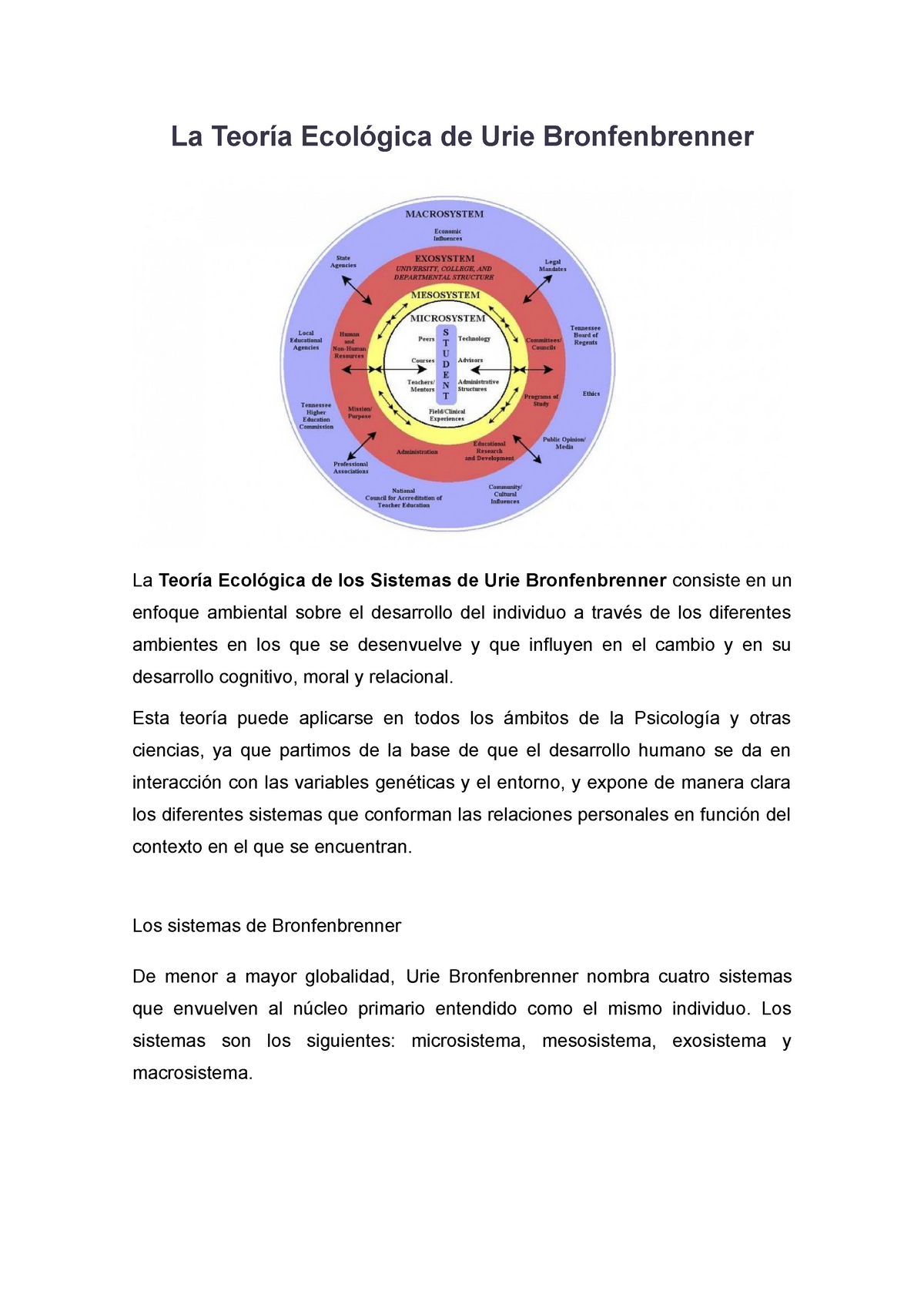 La Teoría Ecológica De Urie Bronfenbrenner - La Teoría Ecológica De ...