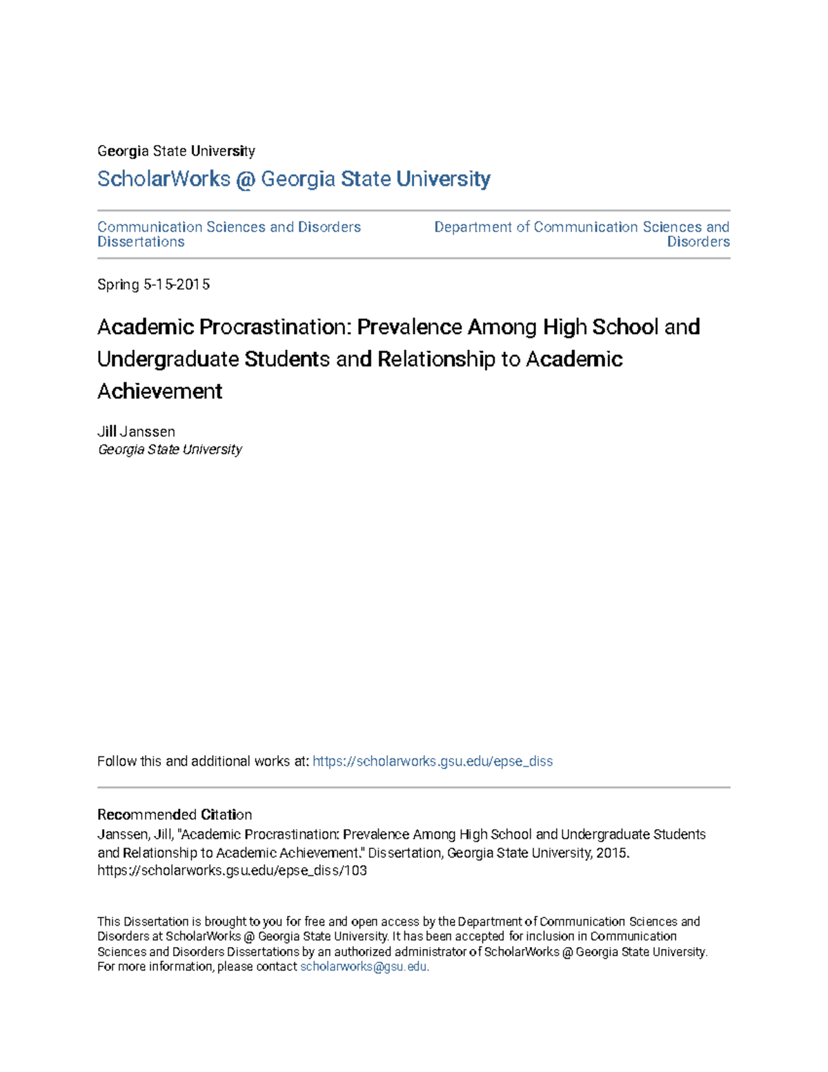 Academic Procrastination Prevalence Among High School and Underg ...