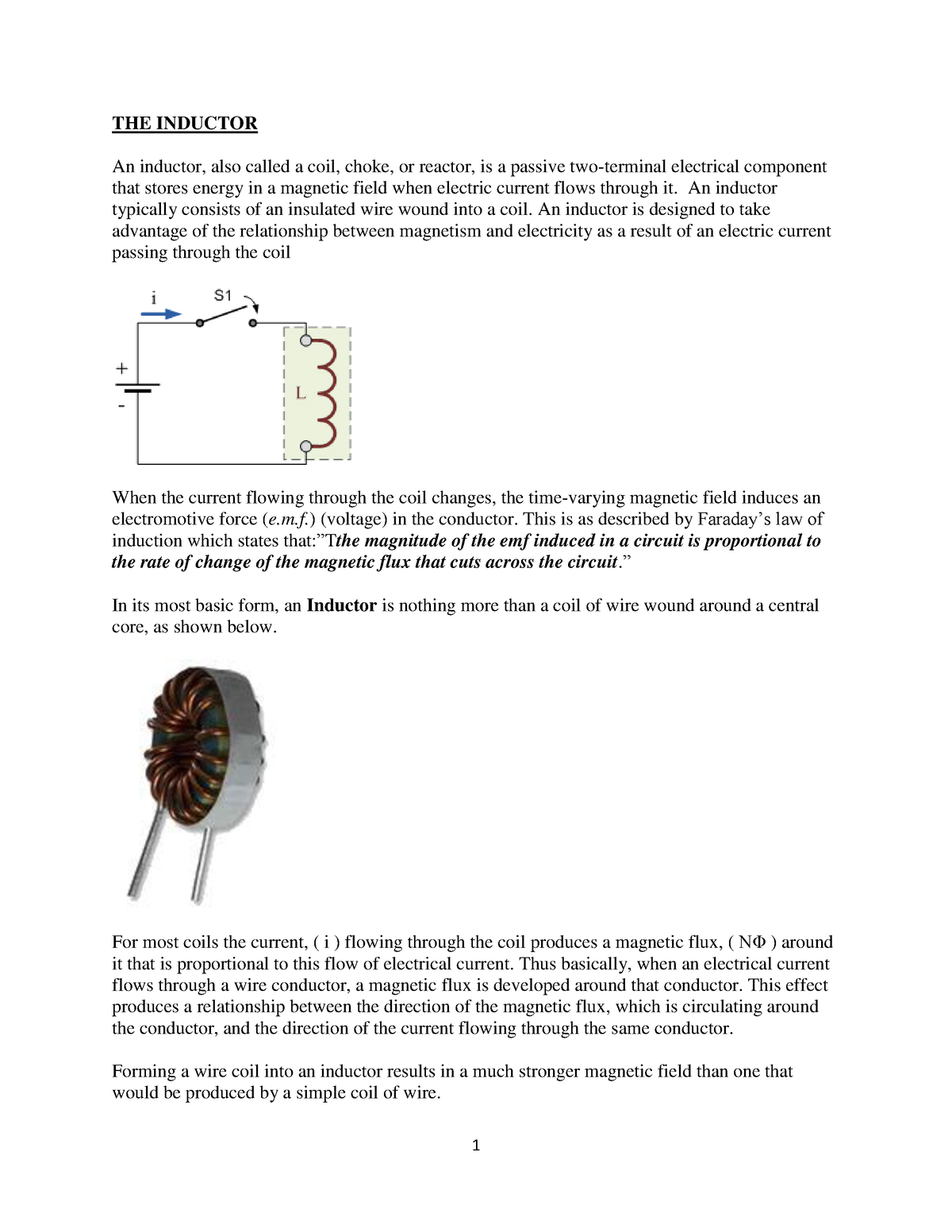 The Inductor Sma130 THE INDUCTOR An inductor, also called a coil