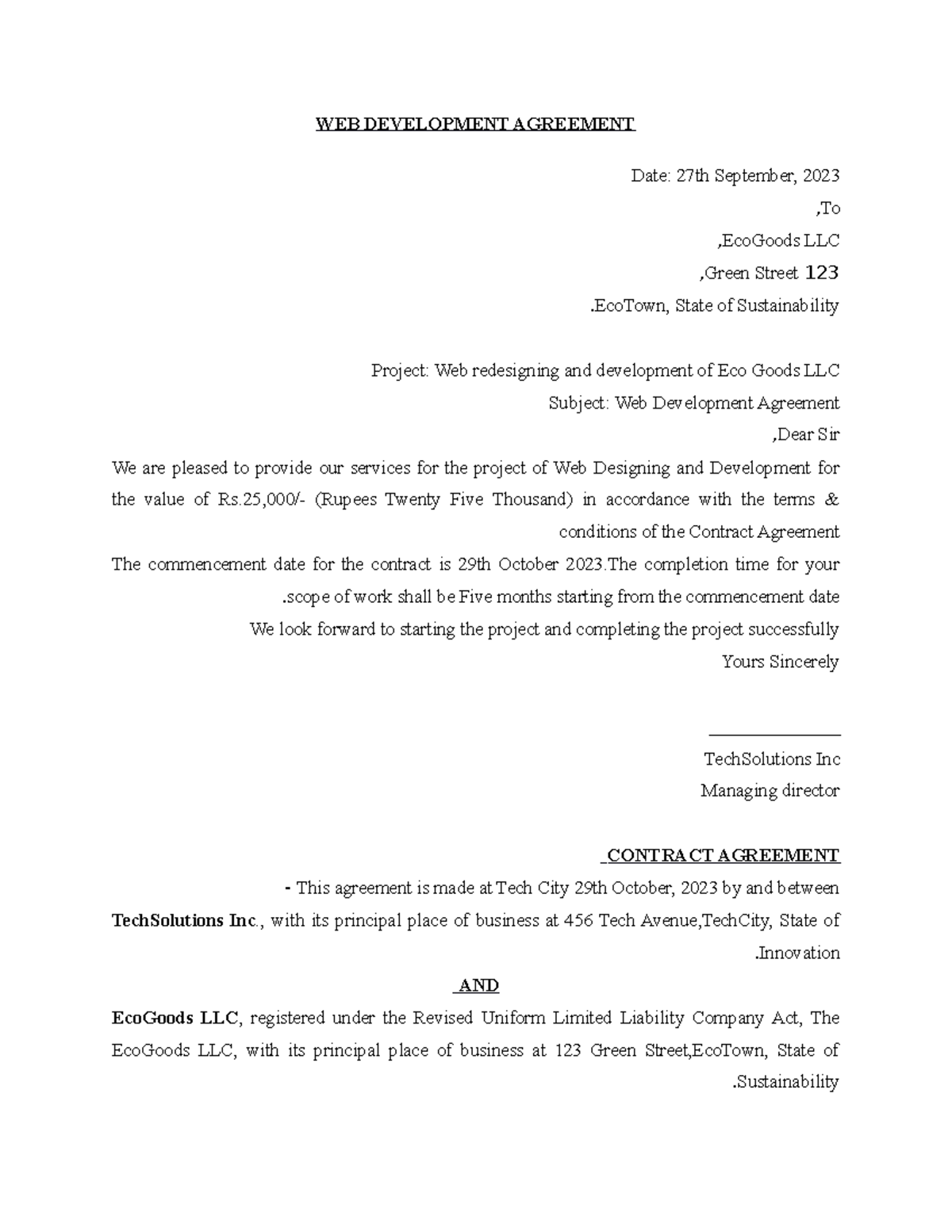 Web Development contract drafting - WEB DEVELOPMENT AGREEMENT Date ...