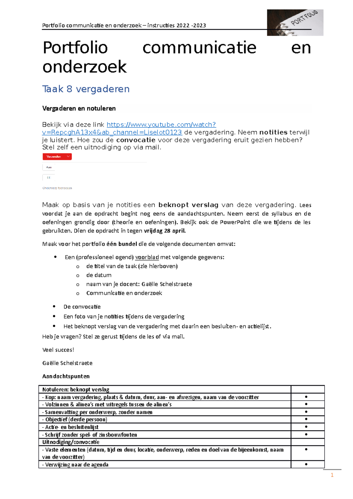 2223 - Instructies Portfoliotaak 8 Vergaderen - Portfolio Communicatie ...