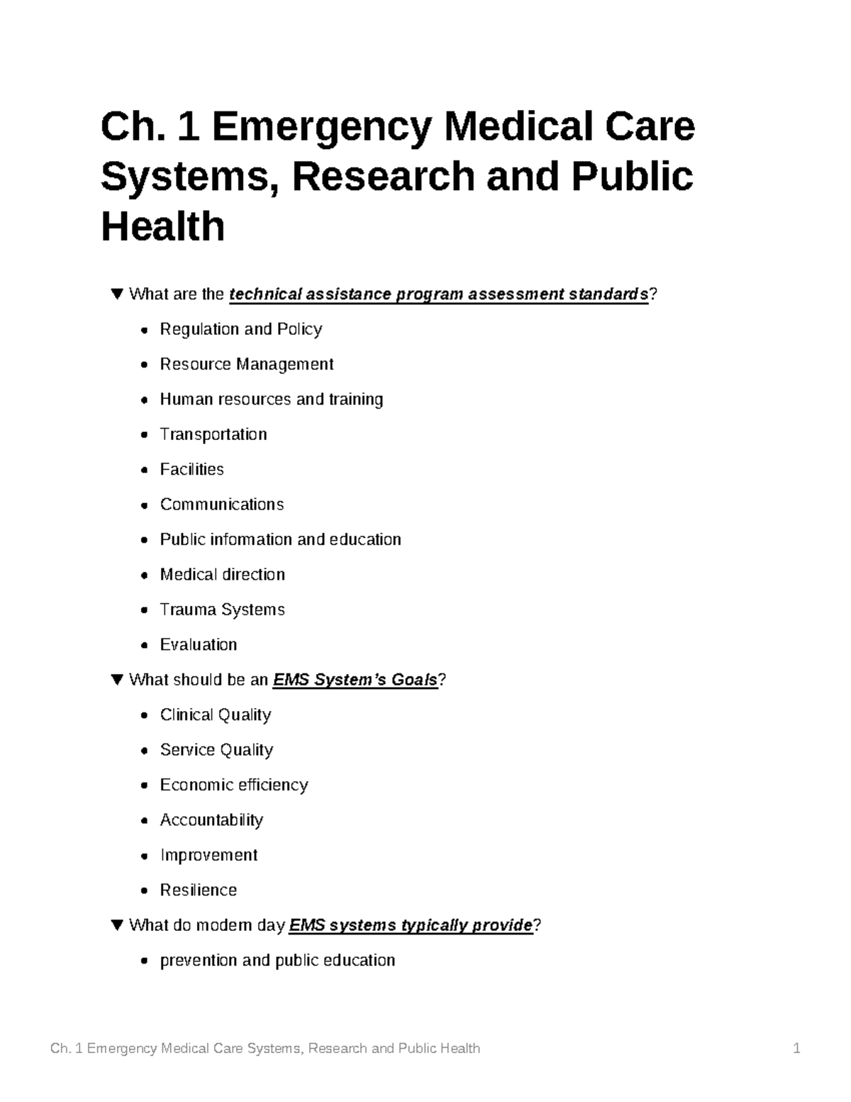 Ch - Overview Of The EMS System - Ch. 1 Emergency Medical Care Systems ...