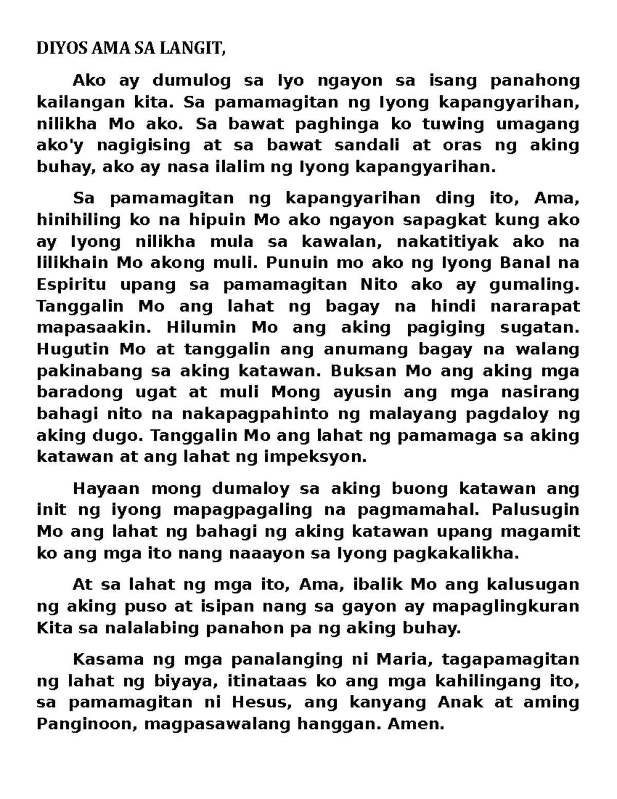 Diyos AMA SA Langit - DIYOS AMA SA LANGIT, Ako ay dumulog sa Iyo ngayon ...