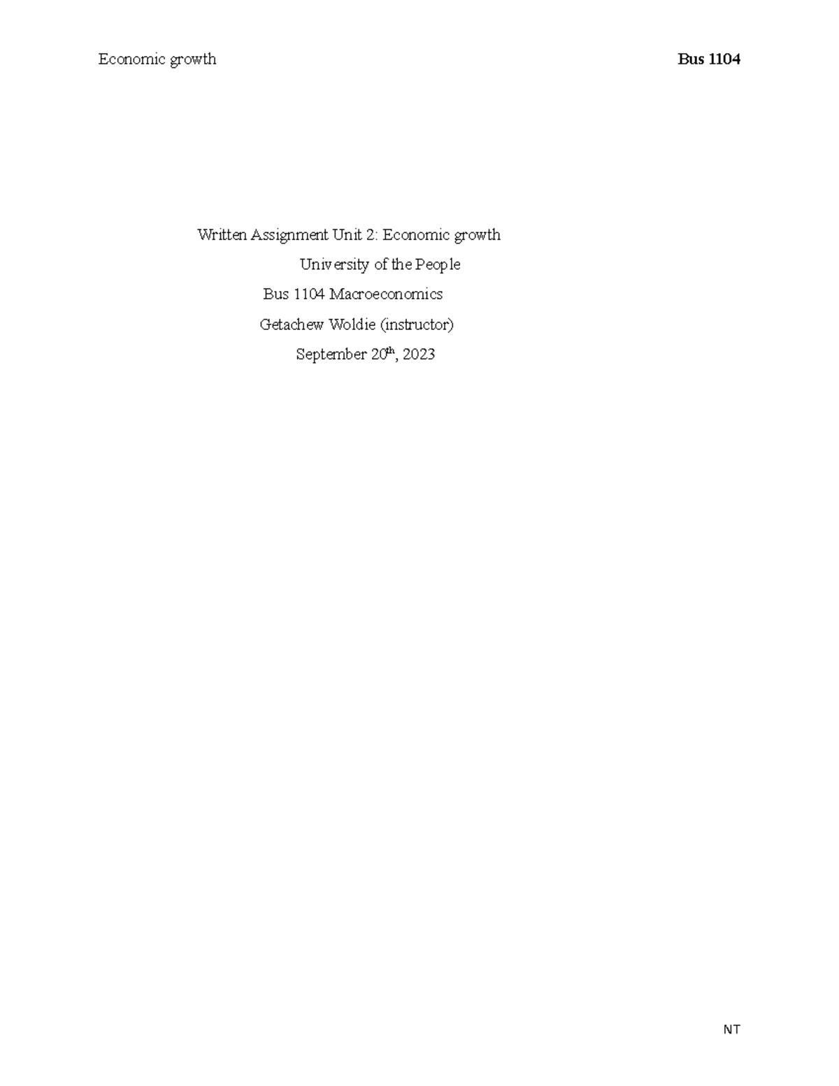 Written Assinment Unit 2 Bus 1104 - Written Assignment Unit 2: Economic ...