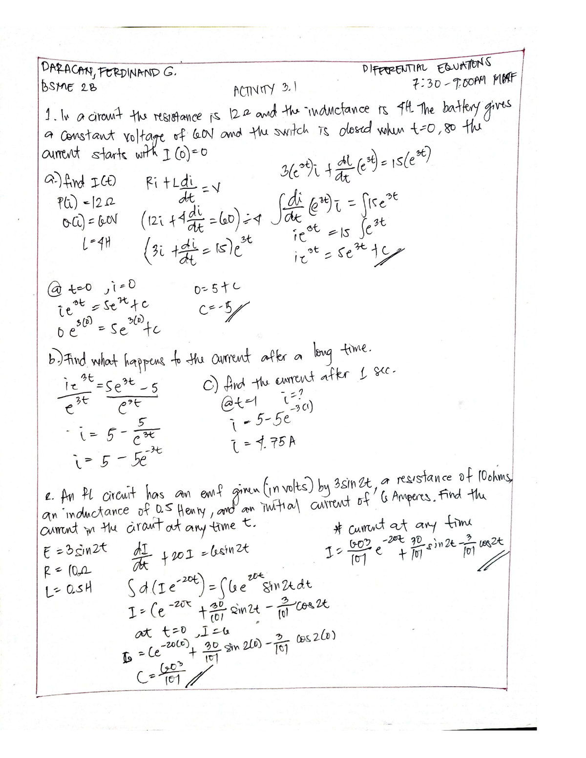 DE Activity 7 - Differential equations - Mechanical Engineering - Studocu