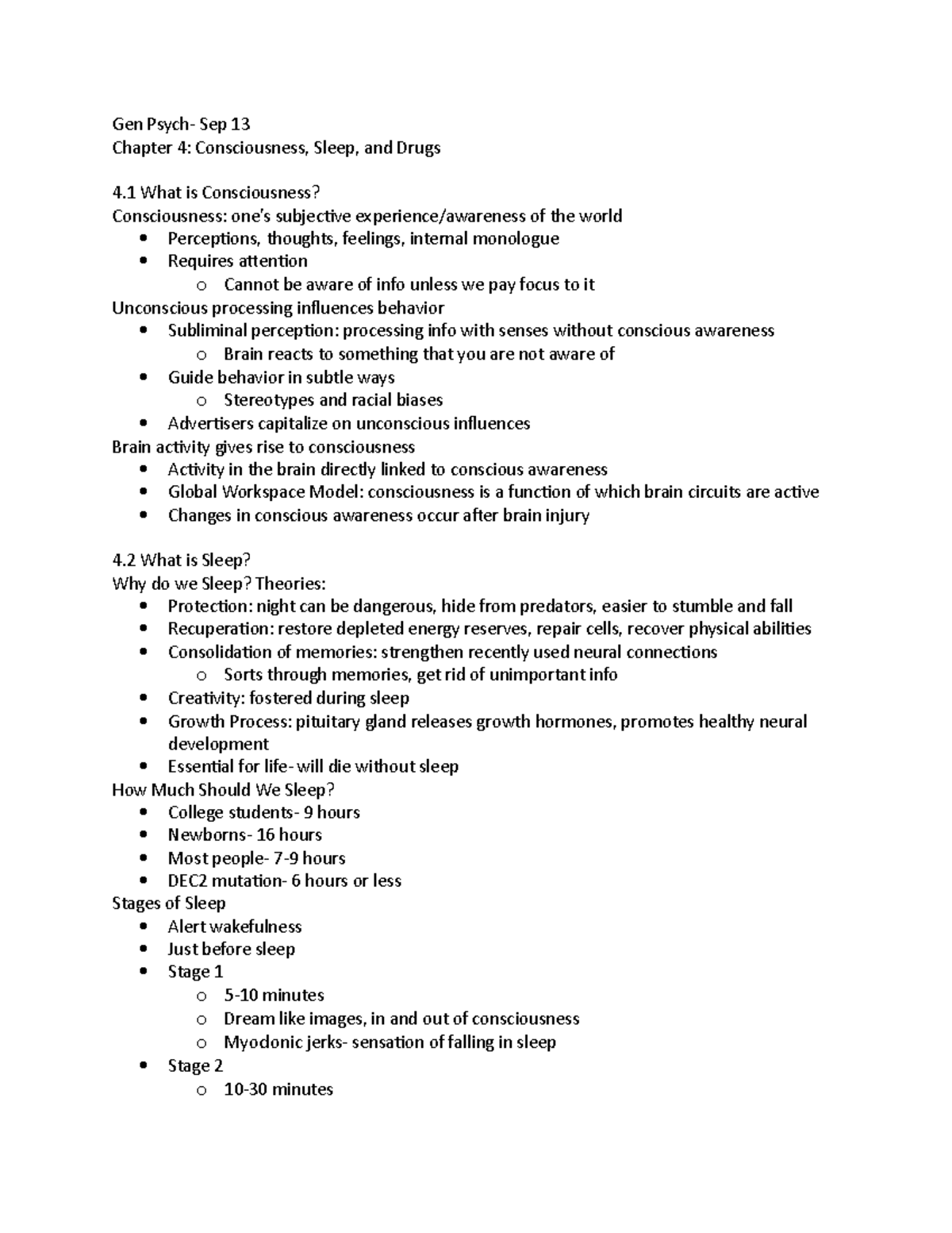 Psych- Chapter 4 - Lecture notes 4 - Gen Psych- Sep 13 Chapter 4 ...