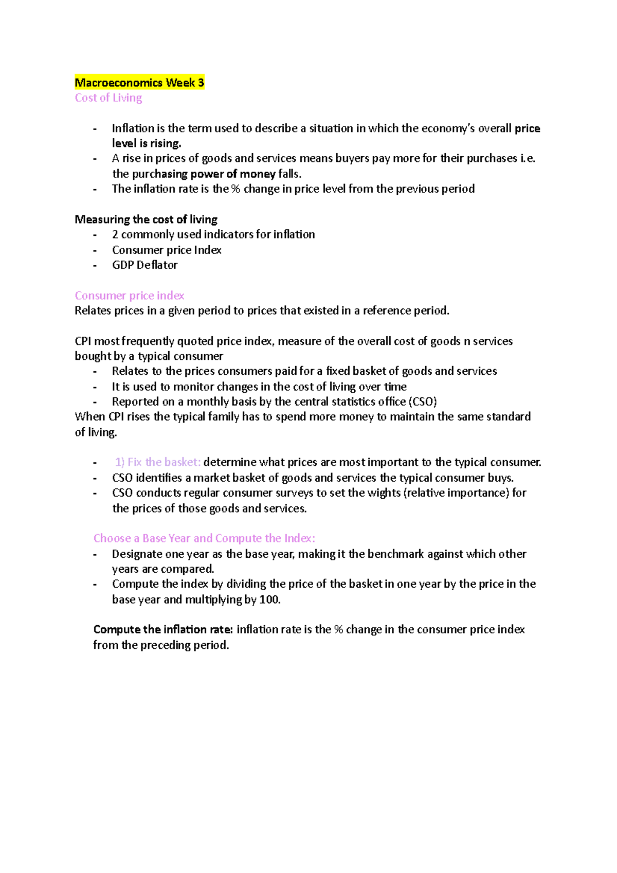 Macroeconomics Week 3 - jbfnkje - Macroeconomics Week 3 Cost of Living ...