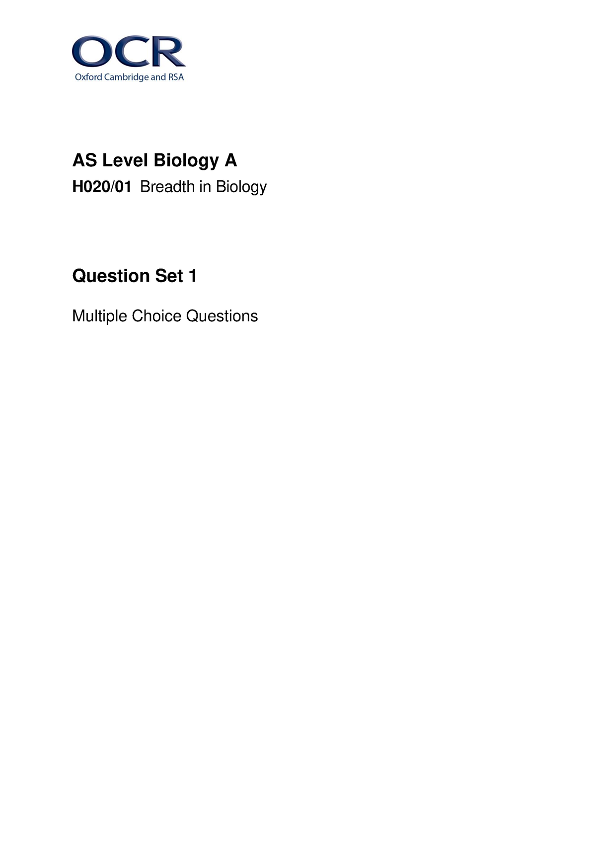 AS Level Biology A H020 H020-01 QS1 - AS Level Biology A H020/01 ...