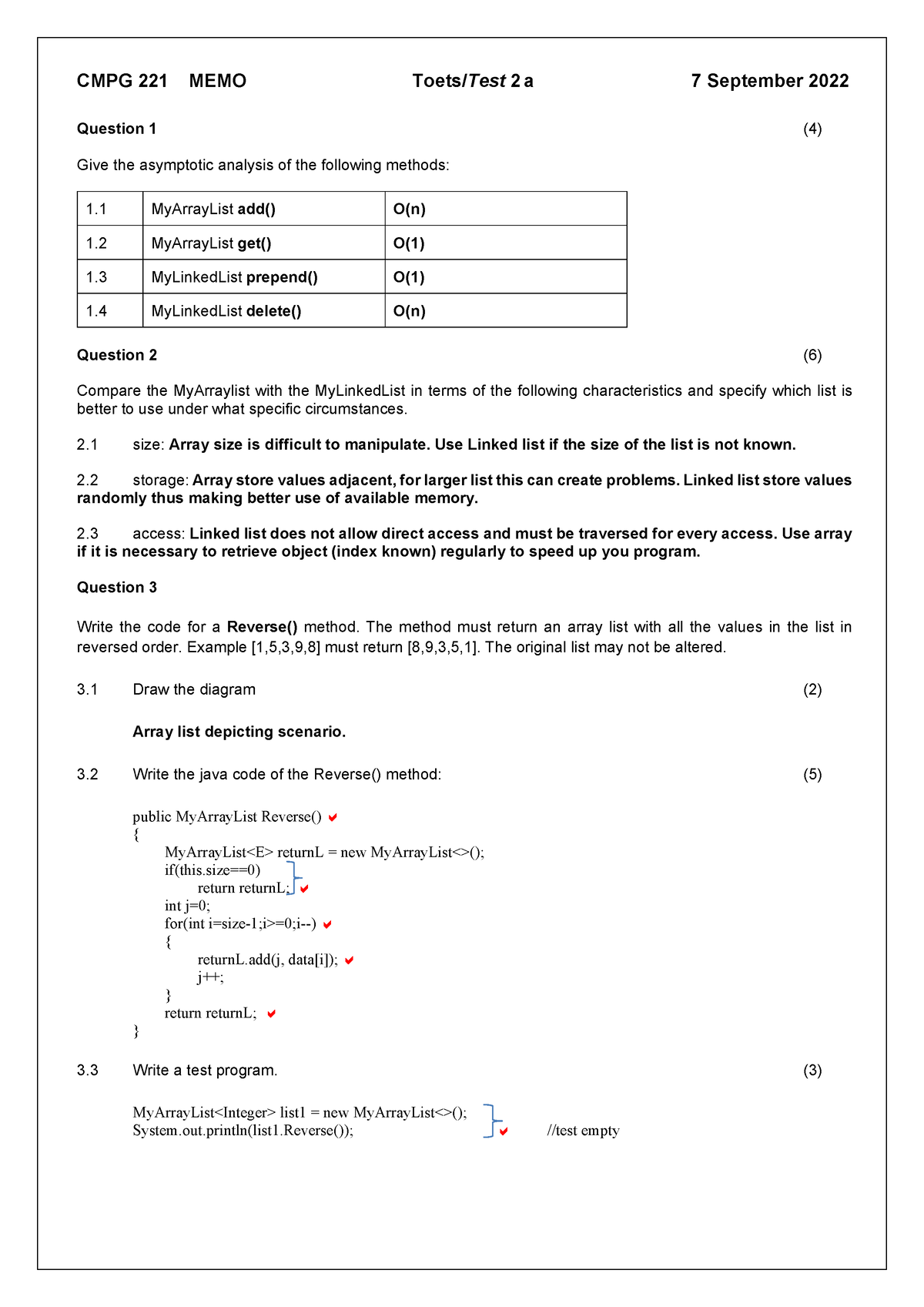 CMPG221 Toets 2a MEMO - MEMORANDUM FOR CLASS TEST - CMPG 221 MEMO Toets ...