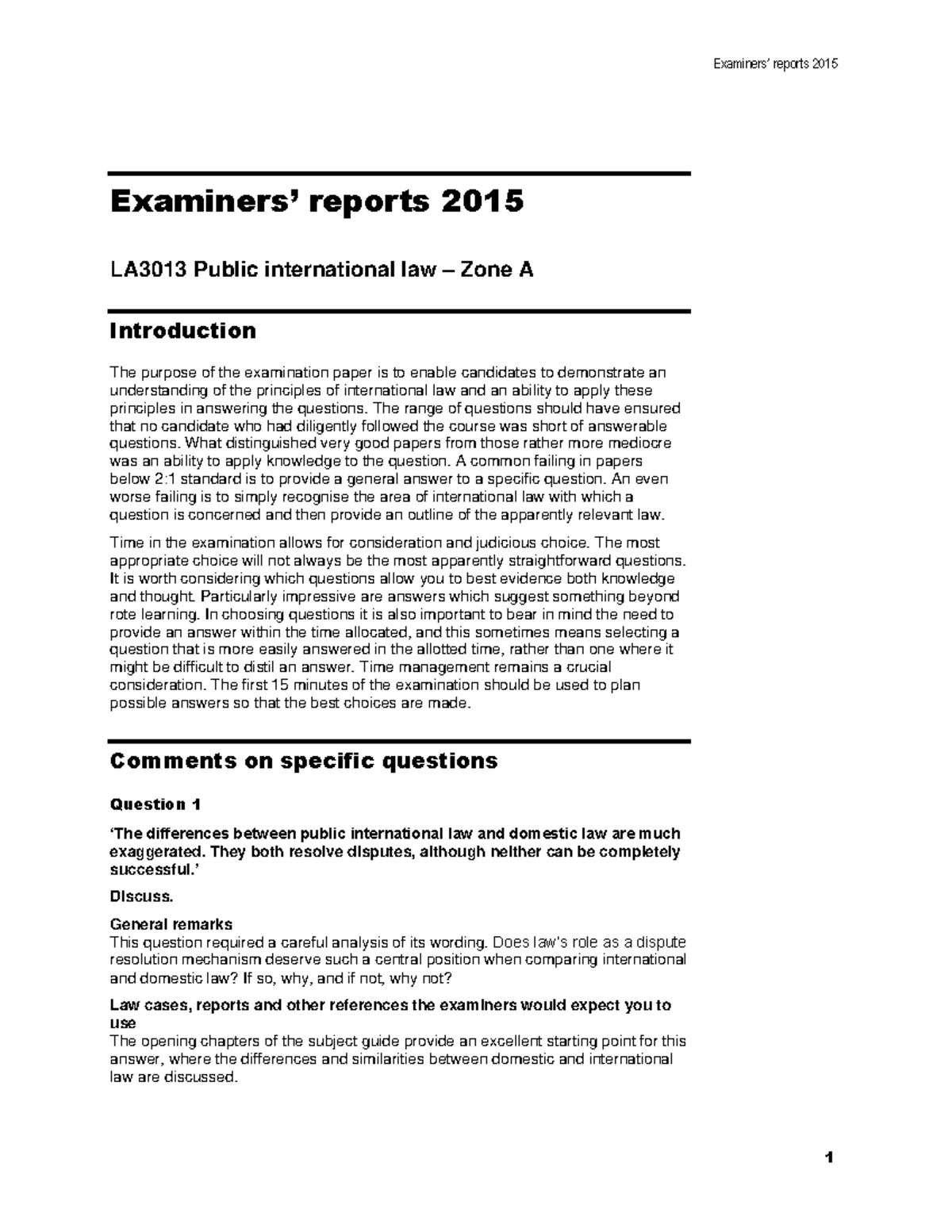 Exam 2015, Questions And Answers - Exam 1 - Examiners’ Reports 2015 ...