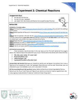 Experiment 3 - Chemical Reactions (lab handout) - Experiment 3 ...