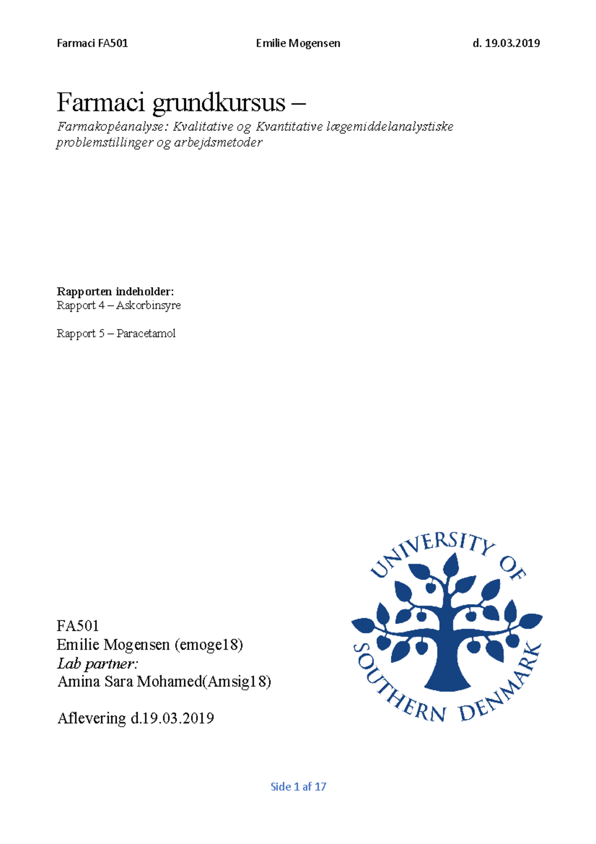 Rapport 4 Og 5 (askorbinsyre Og Paracetamol) - Farmaci FA501 Emilie ...