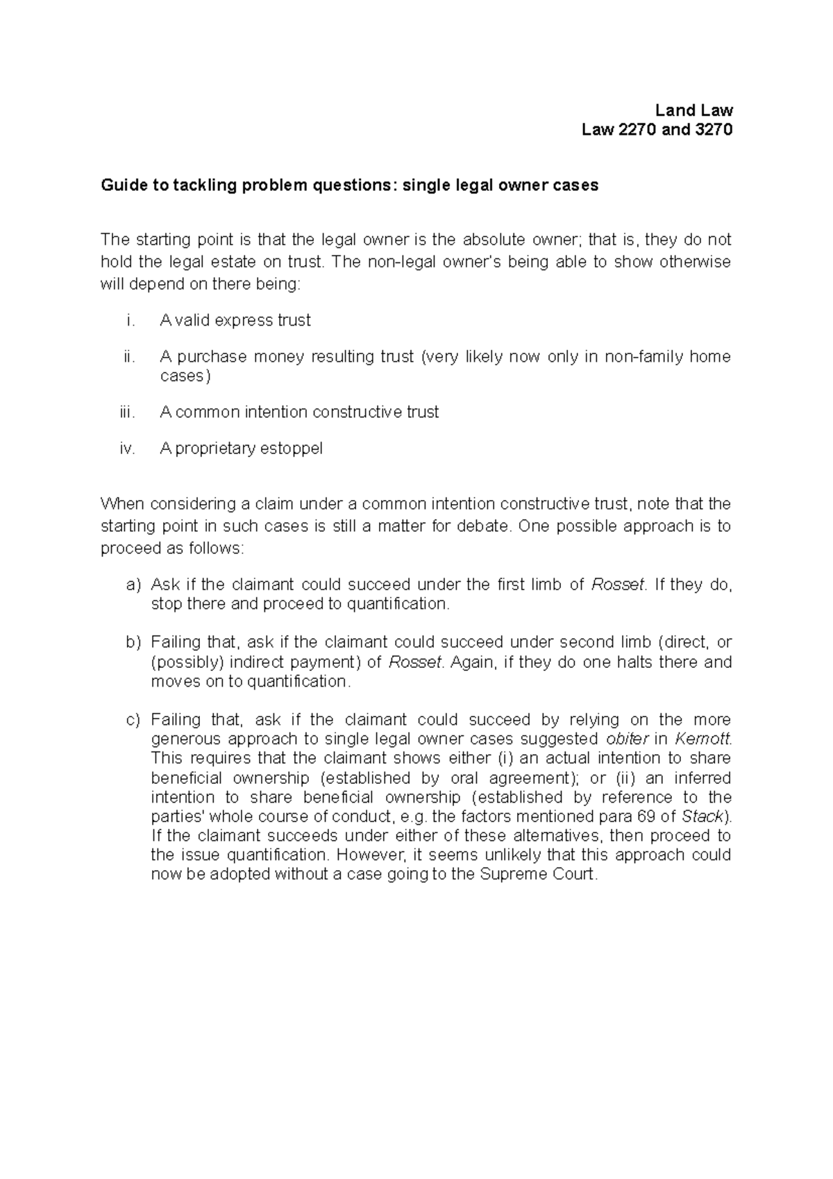 Ownership of family home guide - Land Law Law 2270 and 3270 Guide to ...