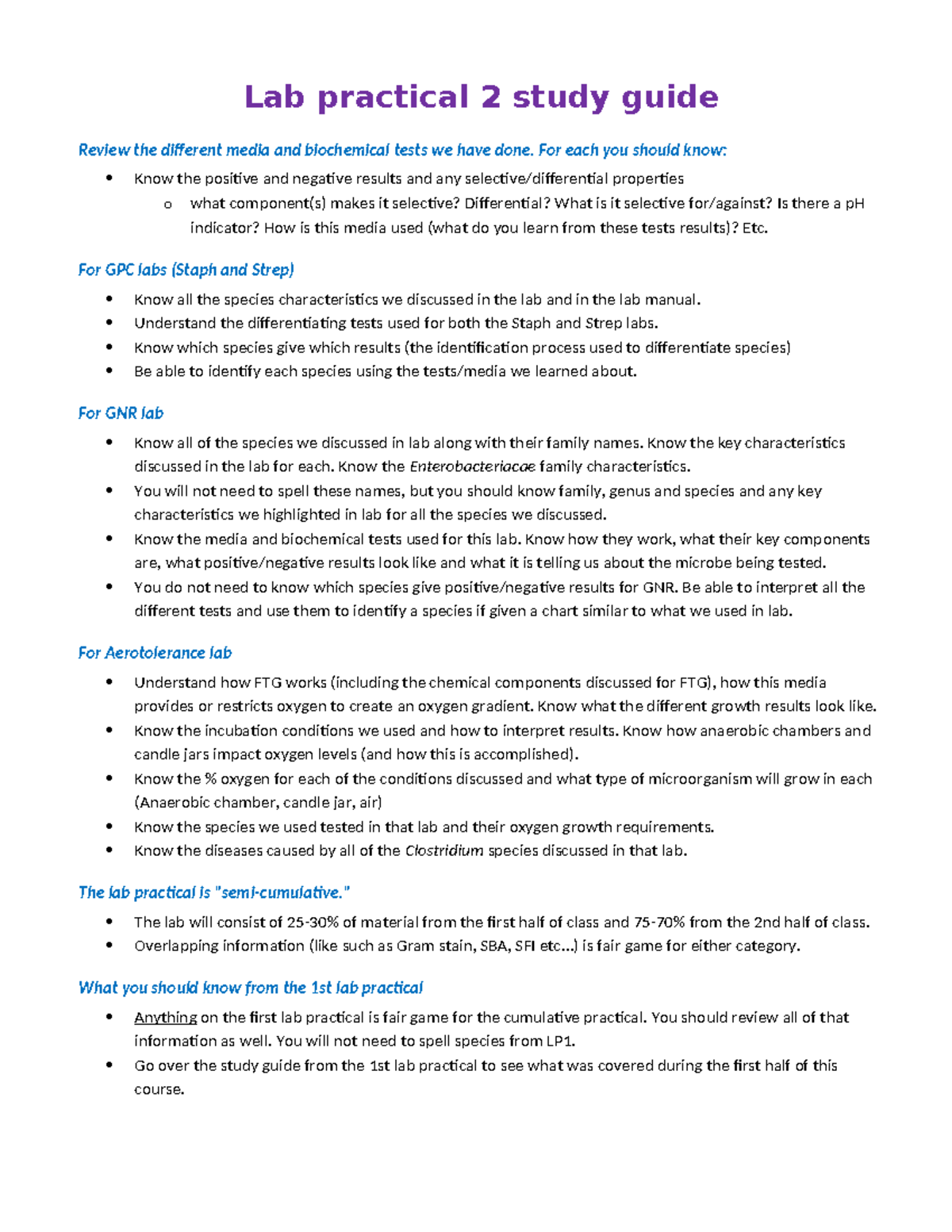 Lab Pract 2 study guide 23 - Lab practical 2 study guide Review the ...