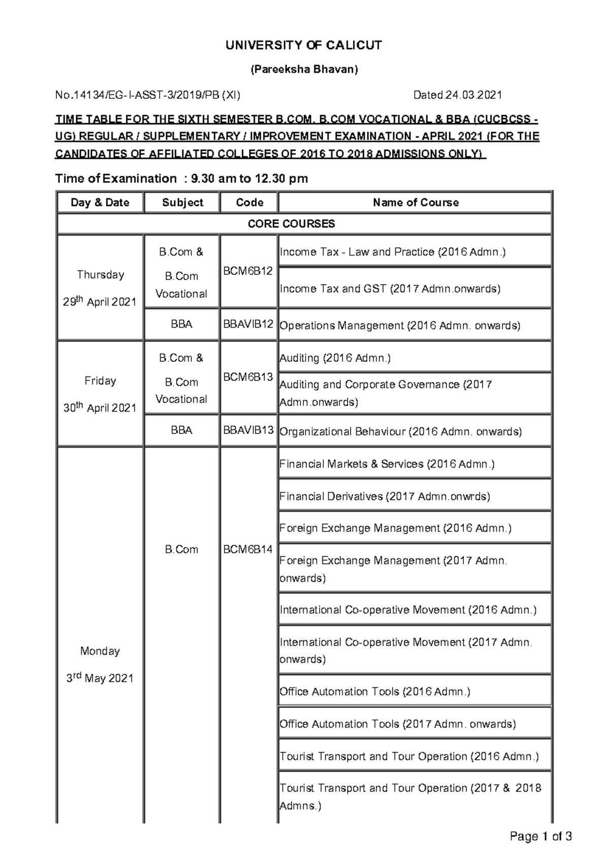 BCom - UNIVERSITY OF CALICUT (Pareeksha Bhavan) No/EG-I-ASST-3/2019/PB ...