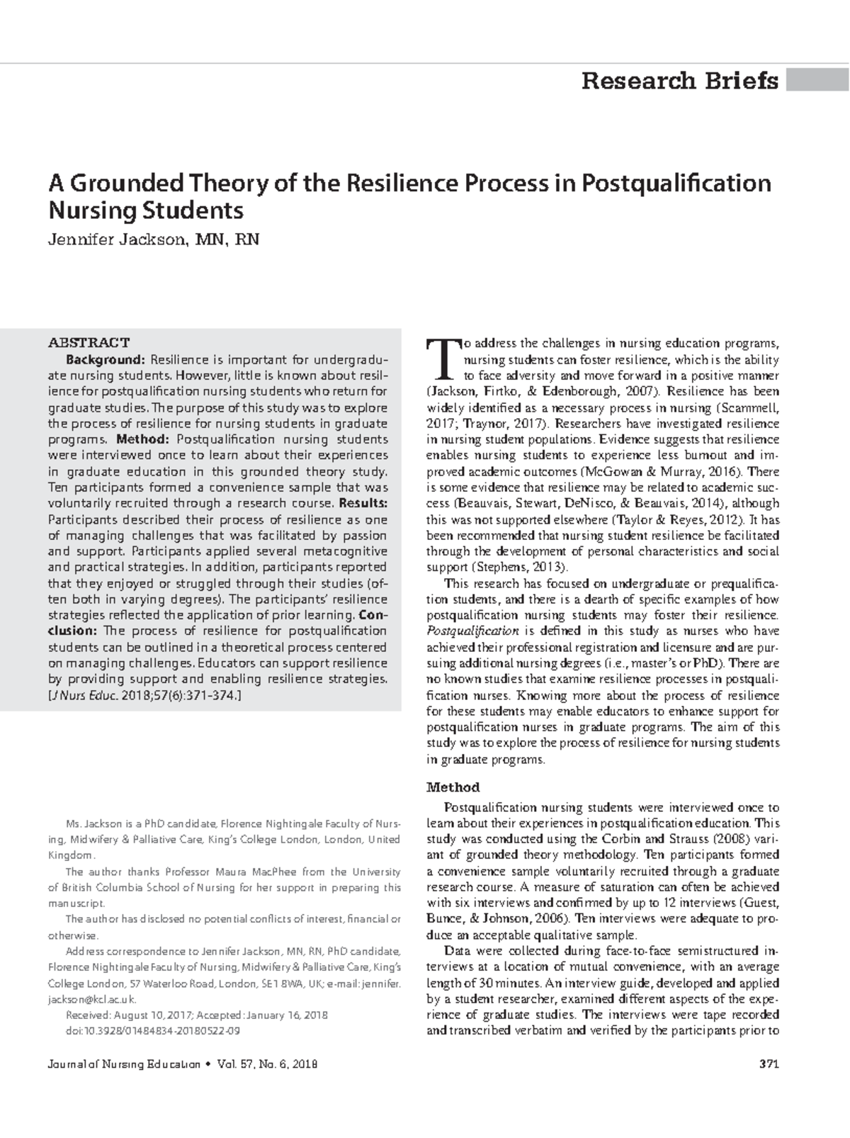 A grounded theory of the resilience process in postqualification ...