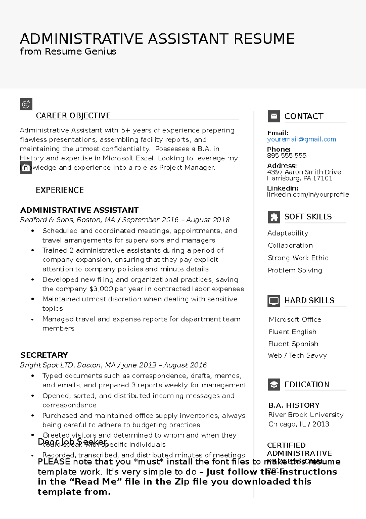 Administrative-Assistant-Resume-Sample Stylish-Original ...