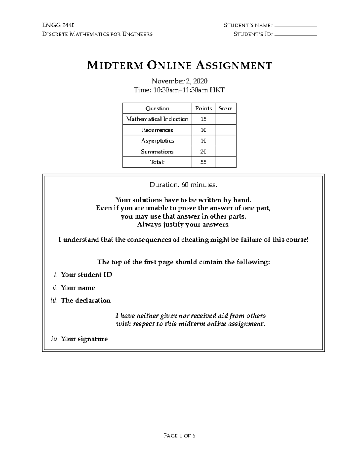 Engg2440 fall2020 midterm exam solutions - ENGG 2440 DISCRETE ...